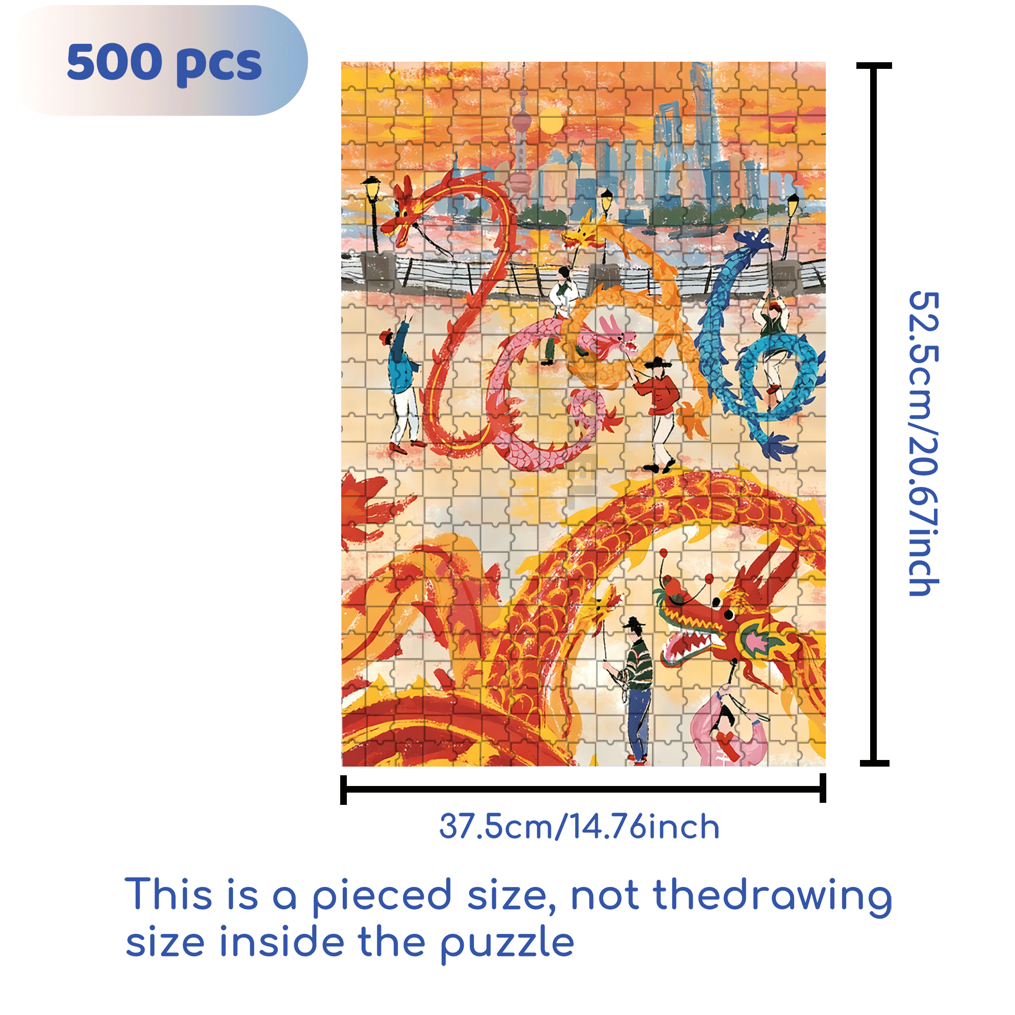 Dragon Dance Festival 500pcs/1000pcs Jigsaw Puzzle, Scratch-Resistant, Interactive Family Game & Brain-Boosting DIY Decor, Perfect for Halloween, Christmas & New Year Gifts, Family Puzzle Game