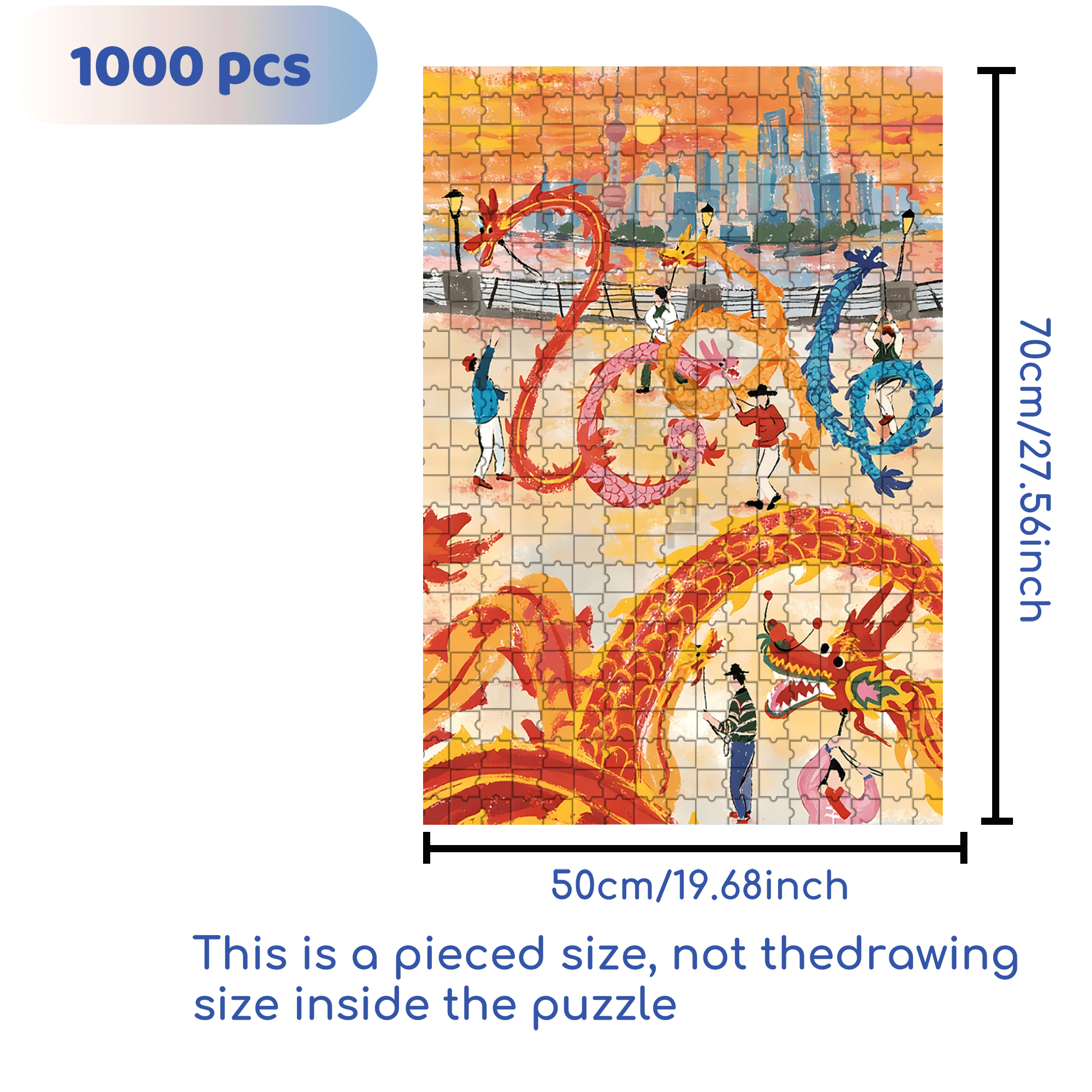 Dragon Dance Festival 500pcs/1000pcs Jigsaw Puzzle, Scratch-Resistant, Interactive Family Game & Brain-Boosting DIY Decor, Perfect for Halloween, Christmas & New Year Gifts, Family Puzzle Game