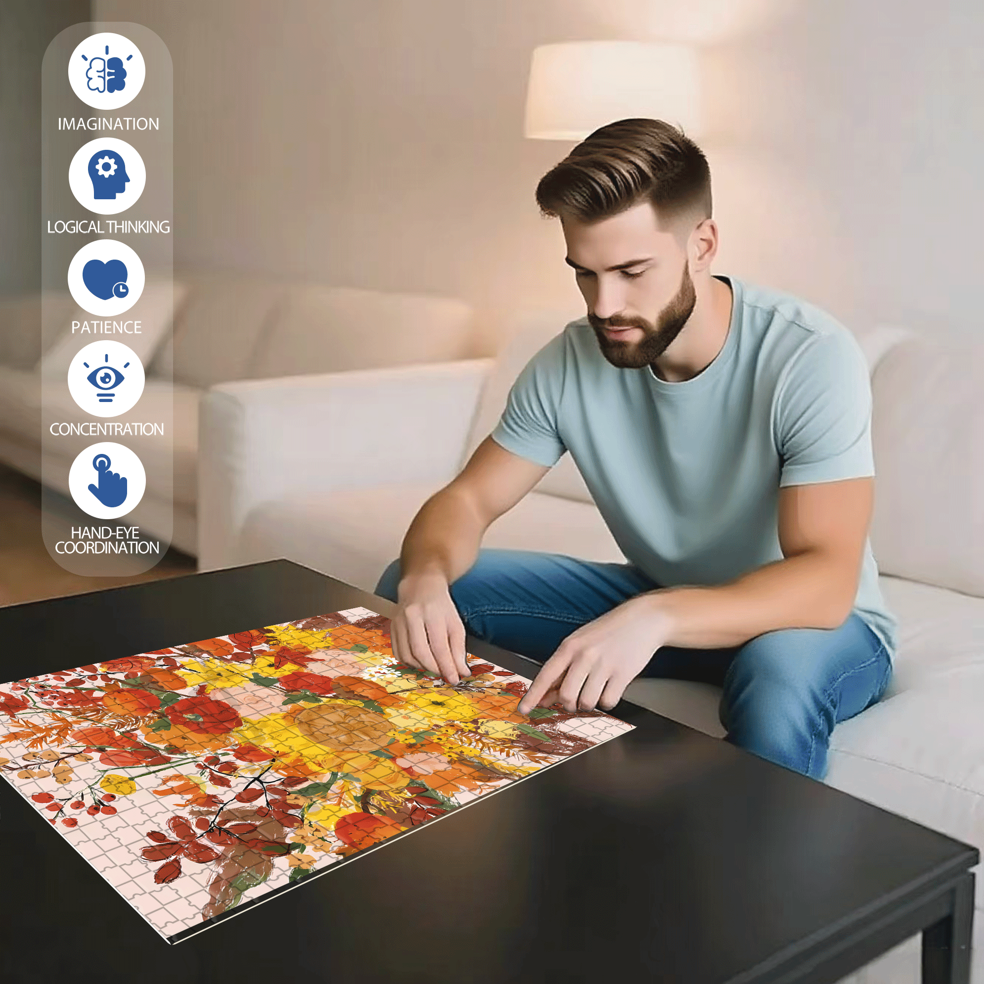 Earth Color Scheme 500pcs/1000pcs Jigsaw Puzzle, Scratch-Resistant, Interactive Family Game & Brain-Boosting DIY Decor, Perfect for Halloween, Christmas & New Year Gifts, Family Puzzle Game