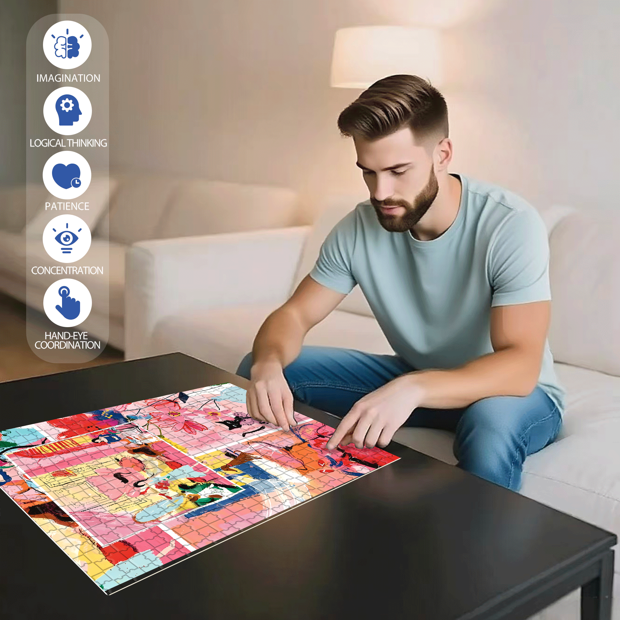 Emotions And Colors 500pcs/1000pcs Jigsaw Puzzle, Scratch-Resistant, Interactive Family Game & Brain-Boosting DIY Decor, Perfect for Halloween, Christmas & New Year Gifts, Family Puzzle Game