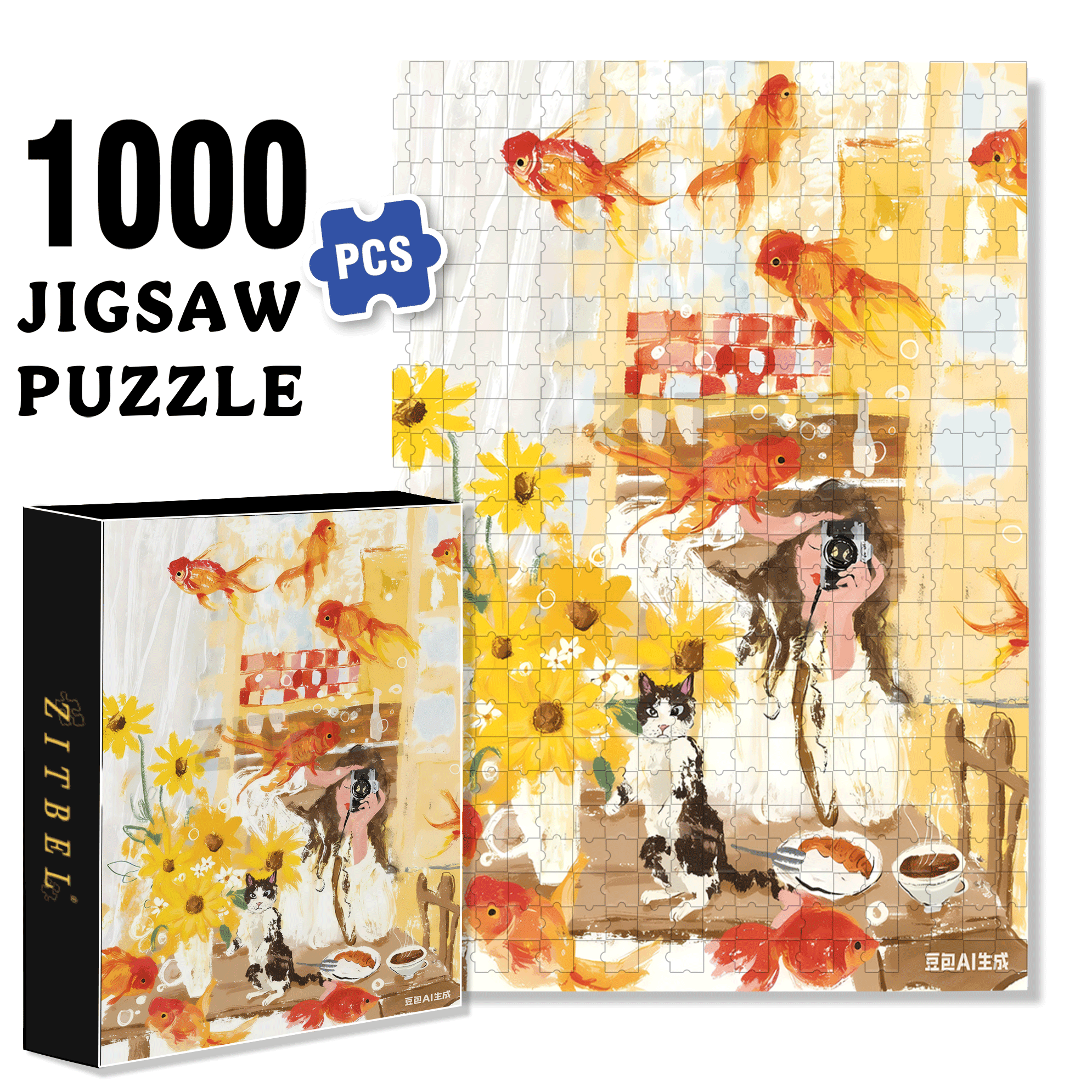 Goldfish Life 500pcs/1000pcs Jigsaw Puzzle, Scratch-Resistant, Interactive Family Game & Brain-Boosting DIY Decor, Perfect for Halloween, Christmas & New Year Gifts, Family Puzzle Game