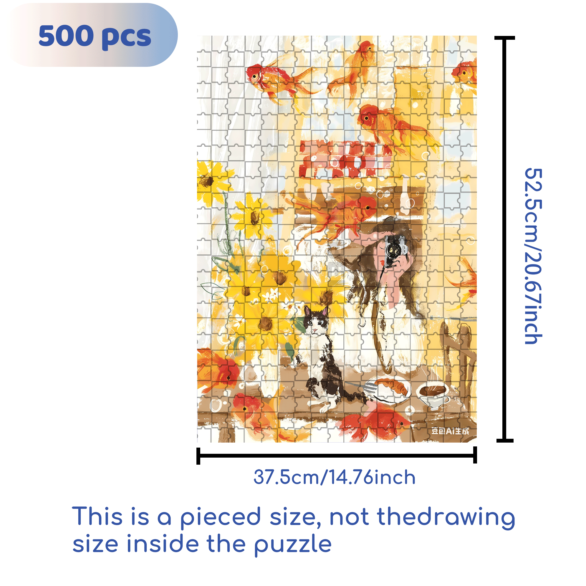 Goldfish Life 500pcs/1000pcs Jigsaw Puzzle, Scratch-Resistant, Interactive Family Game & Brain-Boosting DIY Decor, Perfect for Halloween, Christmas & New Year Gifts, Family Puzzle Game