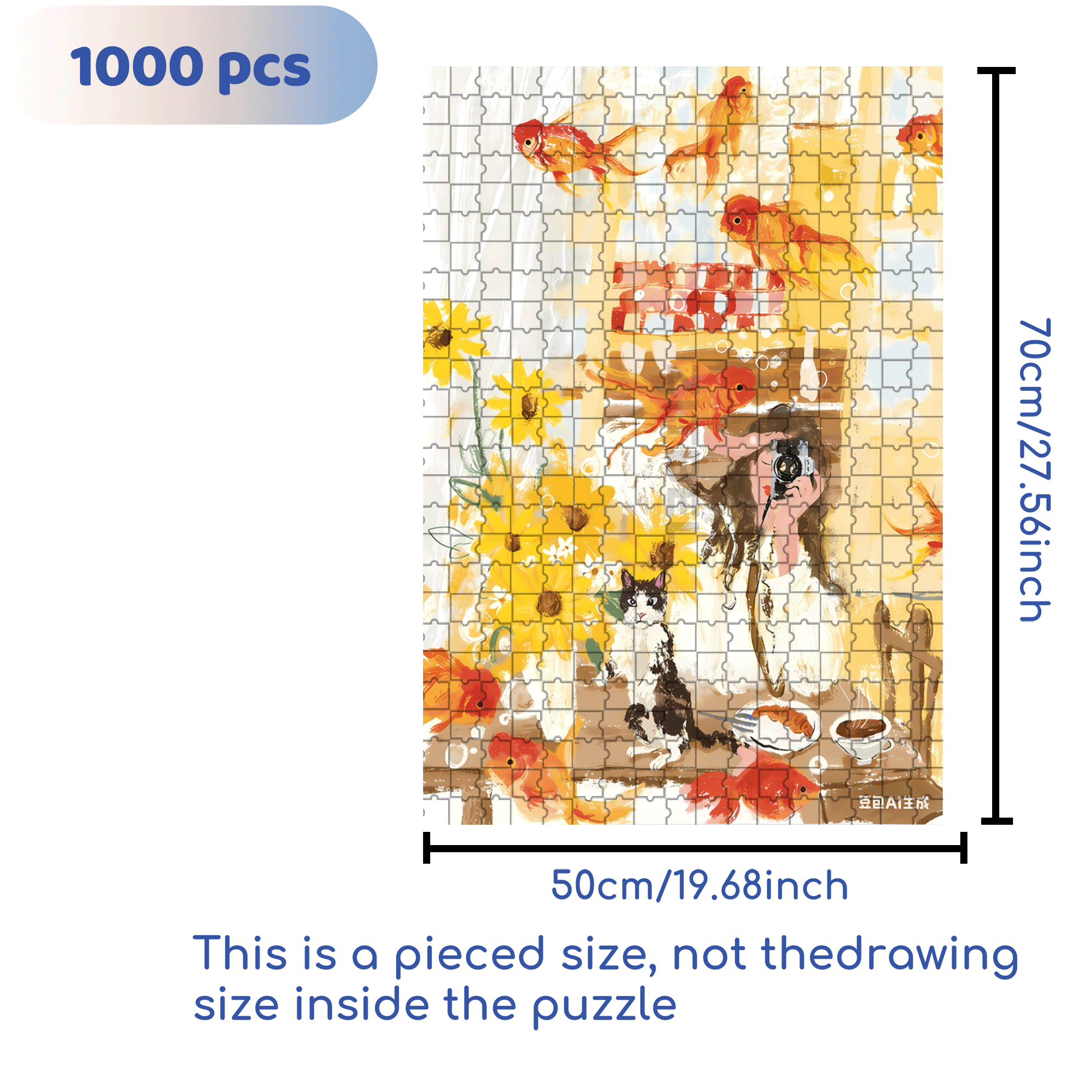 Goldfish Life 500pcs/1000pcs Jigsaw Puzzle, Scratch-Resistant, Interactive Family Game & Brain-Boosting DIY Decor, Perfect for Halloween, Christmas & New Year Gifts, Family Puzzle Game