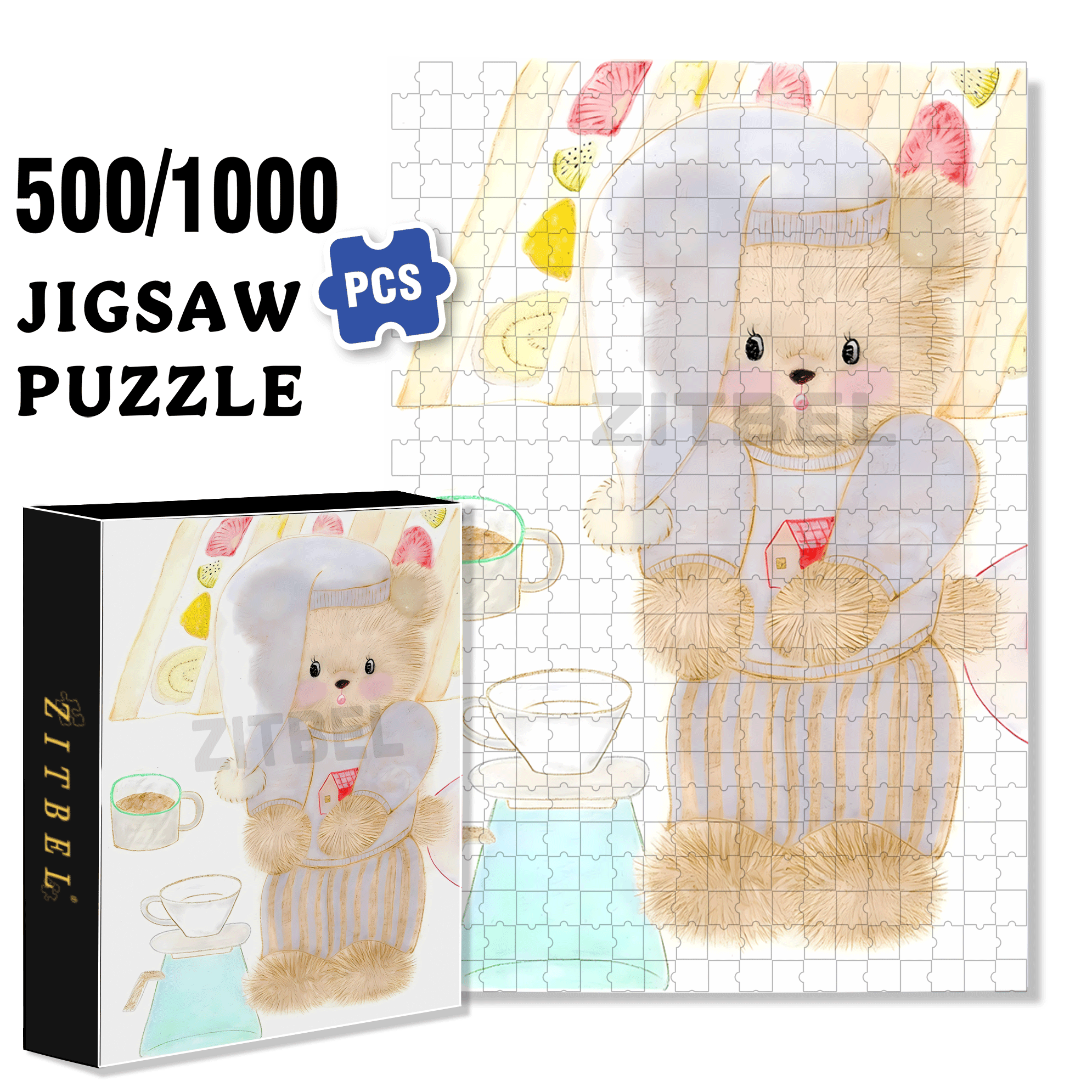 Good Night, Little Bear 500pcs/1000pcs Jigsaw Puzzle, Scratch-Resistant, Interactive Family Game & Brain-Boosting DIY Decor, Perfect for Halloween, Christmas & New Year Gifts, Family Puzzle Game