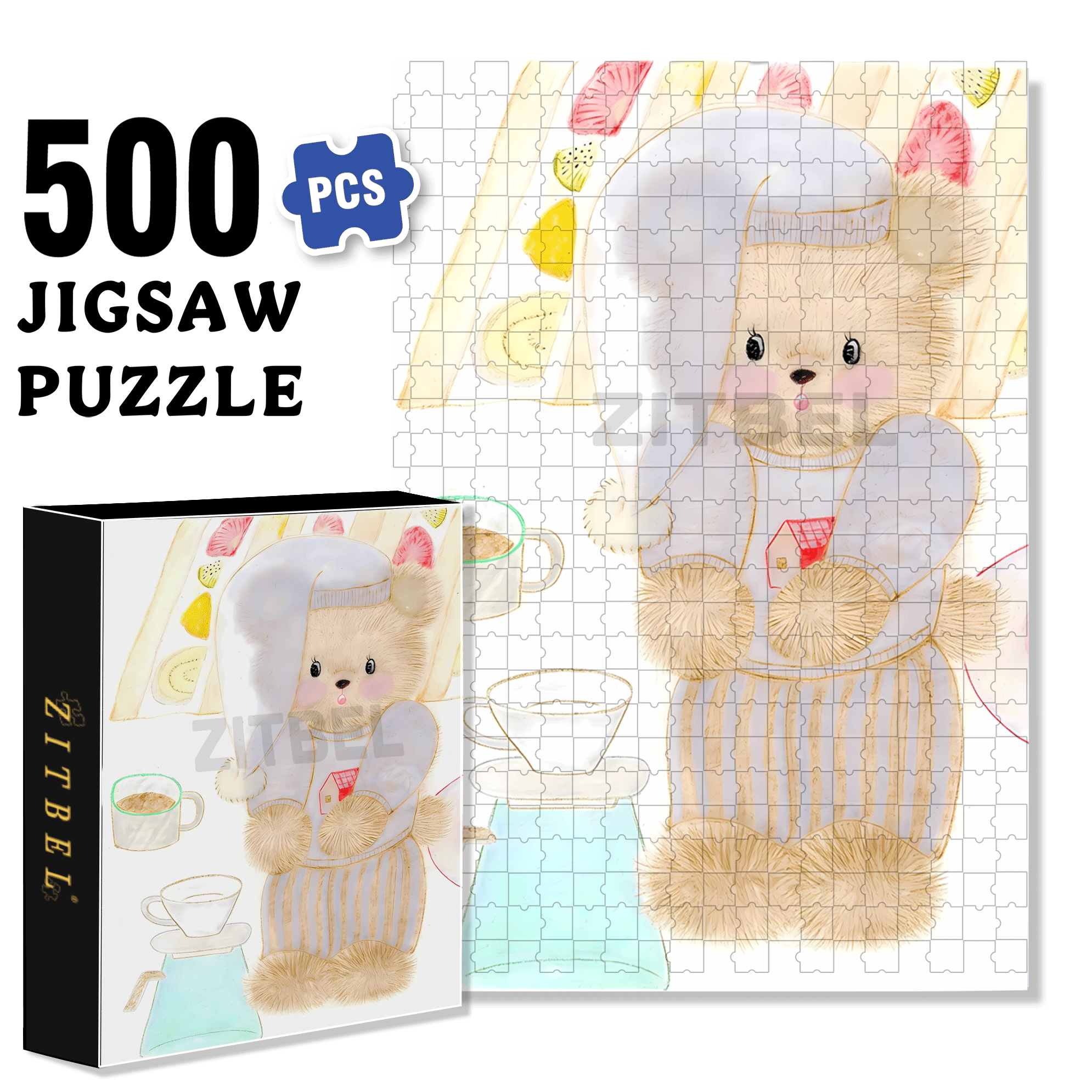 Good Night, Little Bear 500pcs/1000pcs Jigsaw Puzzle, Scratch-Resistant, Interactive Family Game & Brain-Boosting DIY Decor, Perfect for Halloween, Christmas & New Year Gifts, Family Puzzle Game
