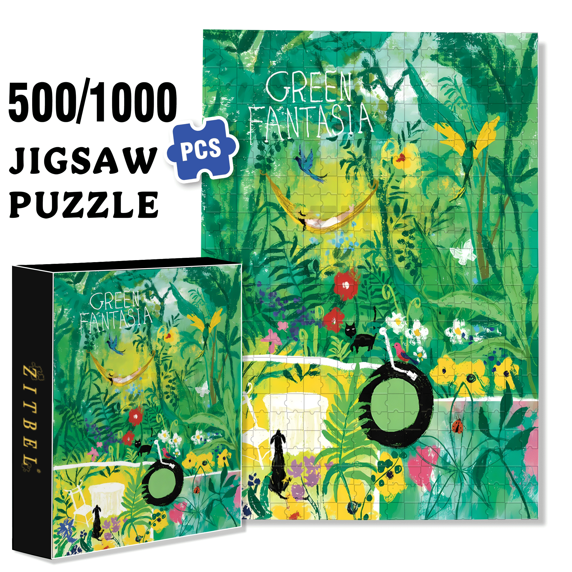 Green Rhapsody 500pcs/1000pcs Jigsaw Puzzle, Scratch-Resistant, Interactive Family Game & Brain-Boosting DIY Decor, Perfect for Halloween, Christmas & New Year Gifts, Family Puzzle Game