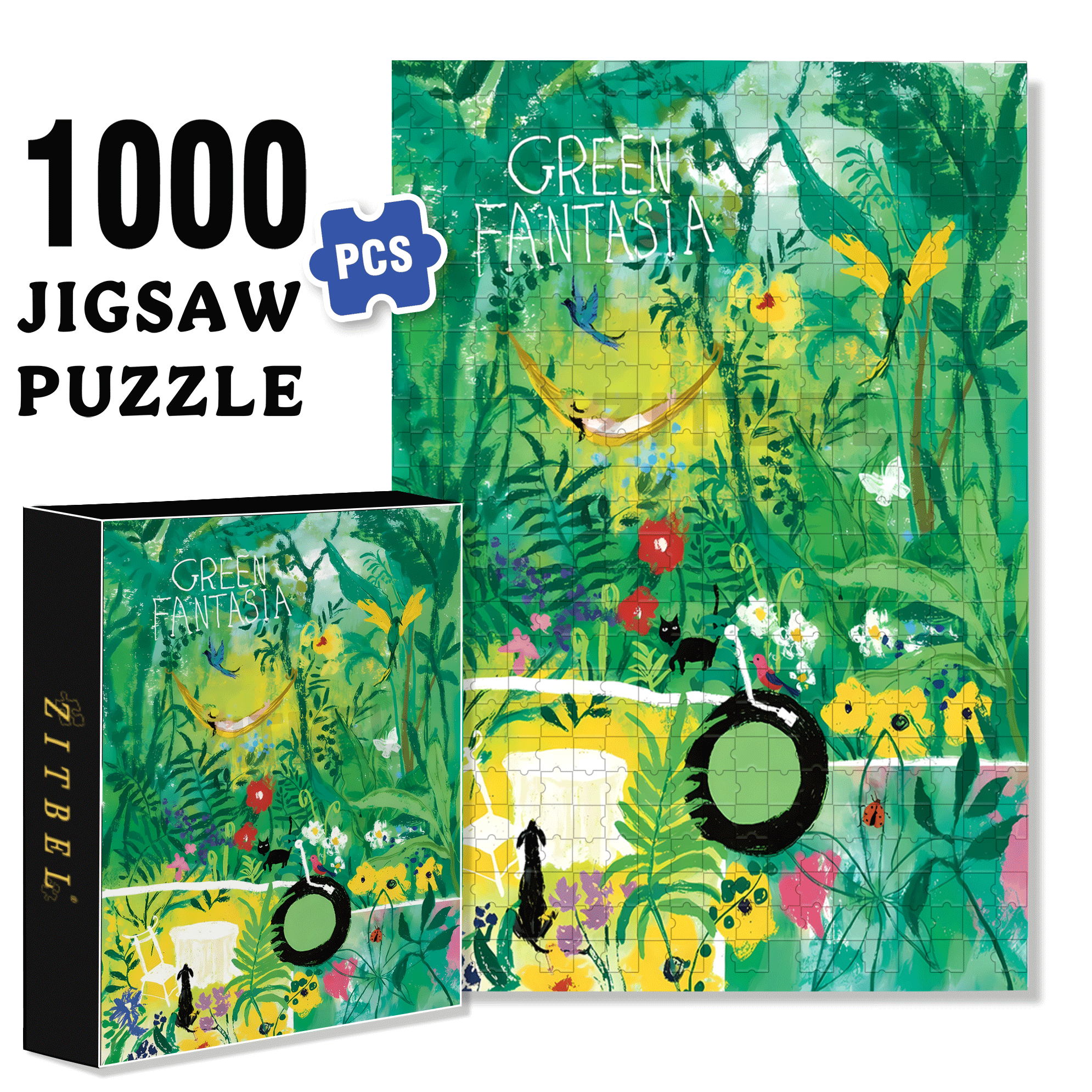 Green Rhapsody 500pcs/1000pcs Jigsaw Puzzle, Scratch-Resistant, Interactive Family Game & Brain-Boosting DIY Decor, Perfect for Halloween, Christmas & New Year Gifts, Family Puzzle Game