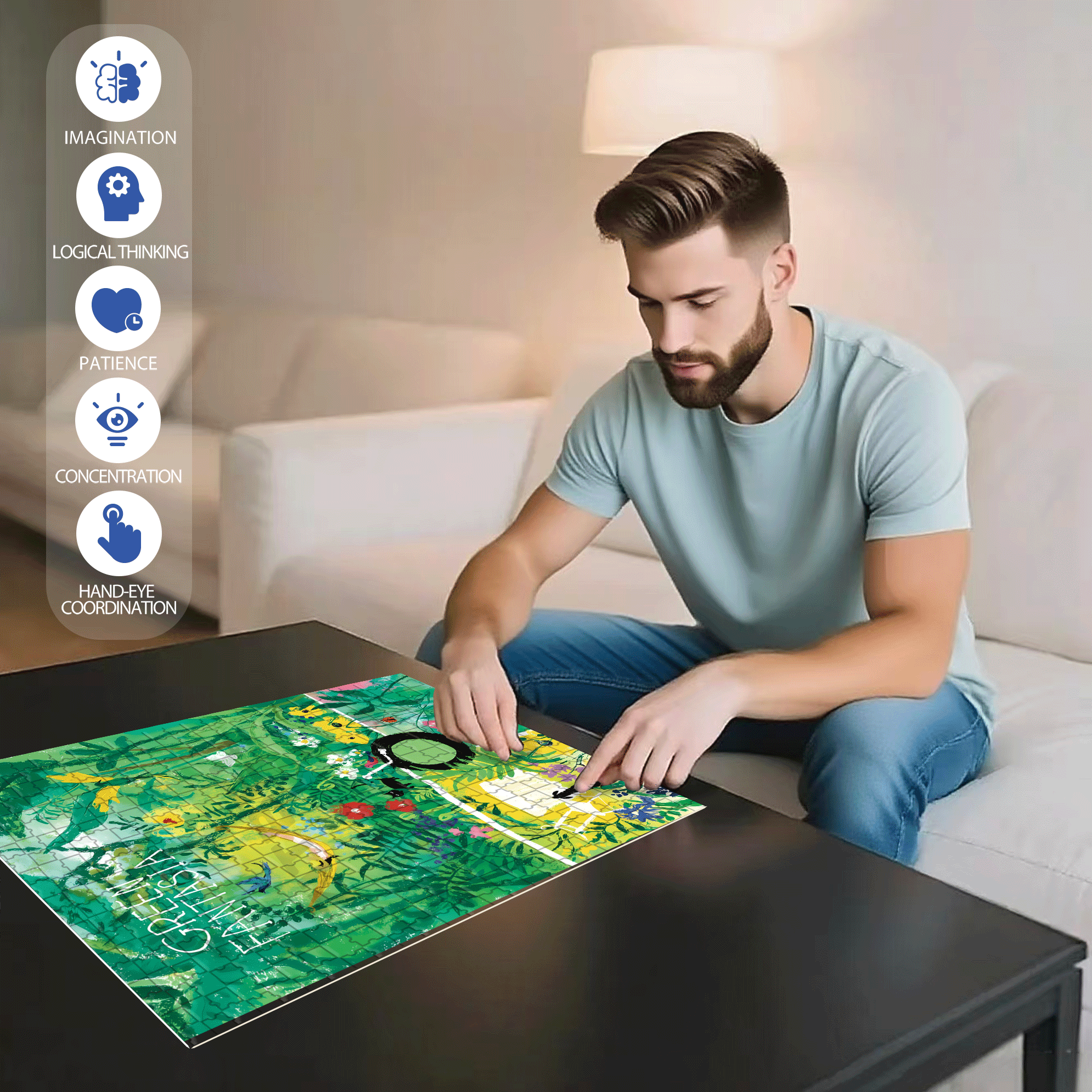 Green Rhapsody 500pcs/1000pcs Jigsaw Puzzle, Scratch-Resistant, Interactive Family Game & Brain-Boosting DIY Decor, Perfect for Halloween, Christmas & New Year Gifts, Family Puzzle Game