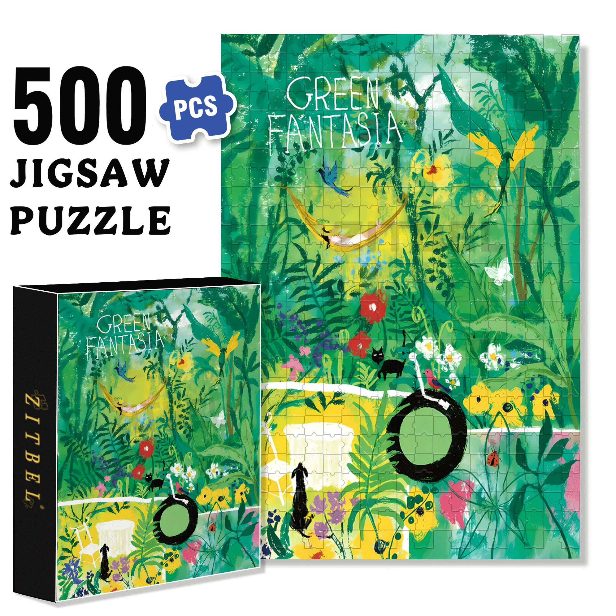 Green Rhapsody 500pcs/1000pcs Jigsaw Puzzle, Scratch-Resistant, Interactive Family Game & Brain-Boosting DIY Decor, Perfect for Halloween, Christmas & New Year Gifts, Family Puzzle Game