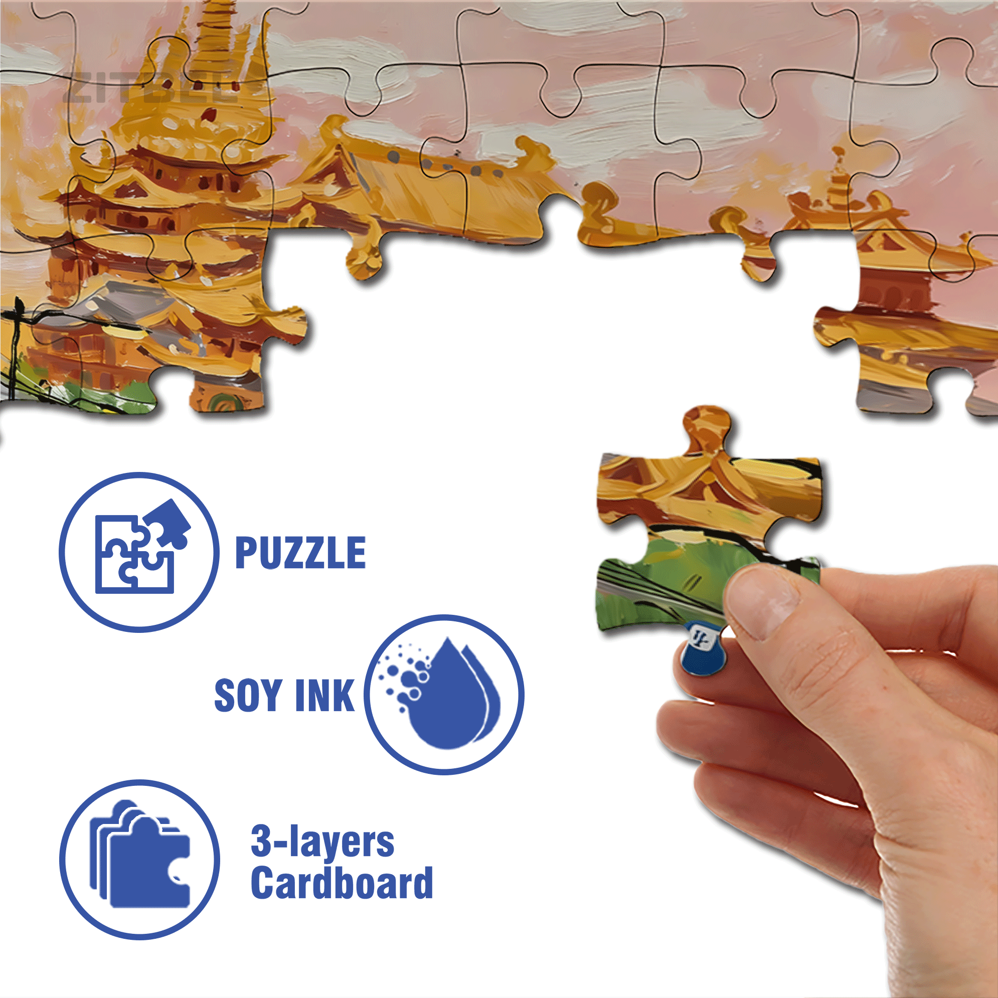 Jing'an Temple 500pcs/1000pcs Jigsaw Puzzle, Scratch-Resistant, Interactive Family Game & Brain-Boosting DIY Decor, Perfect for Halloween, Christmas & New Year Gifts, Family Puzzle Game