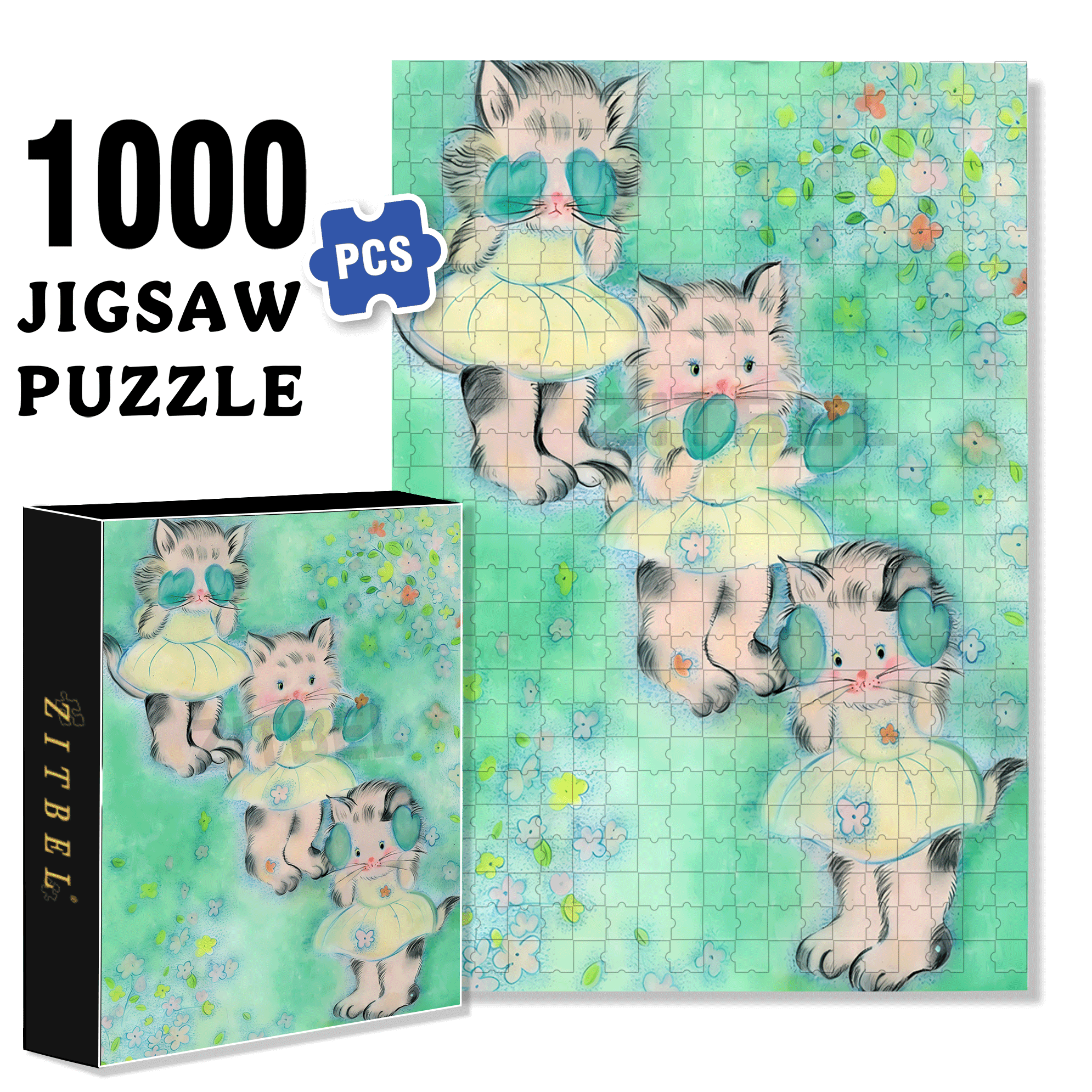 Kitten Club 500pcs/1000pcs Jigsaw Puzzle, Scratch-Resistant, Interactive Family Game & Brain-Boosting DIY Decor, Perfect for Halloween, Christmas & New Year Gifts, Family Puzzle Game