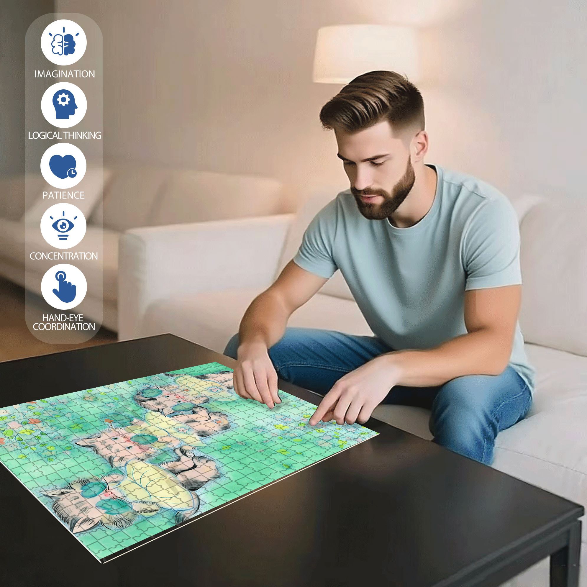 Kitten Club 500pcs/1000pcs Jigsaw Puzzle, Scratch-Resistant, Interactive Family Game & Brain-Boosting DIY Decor, Perfect for Halloween, Christmas & New Year Gifts, Family Puzzle Game