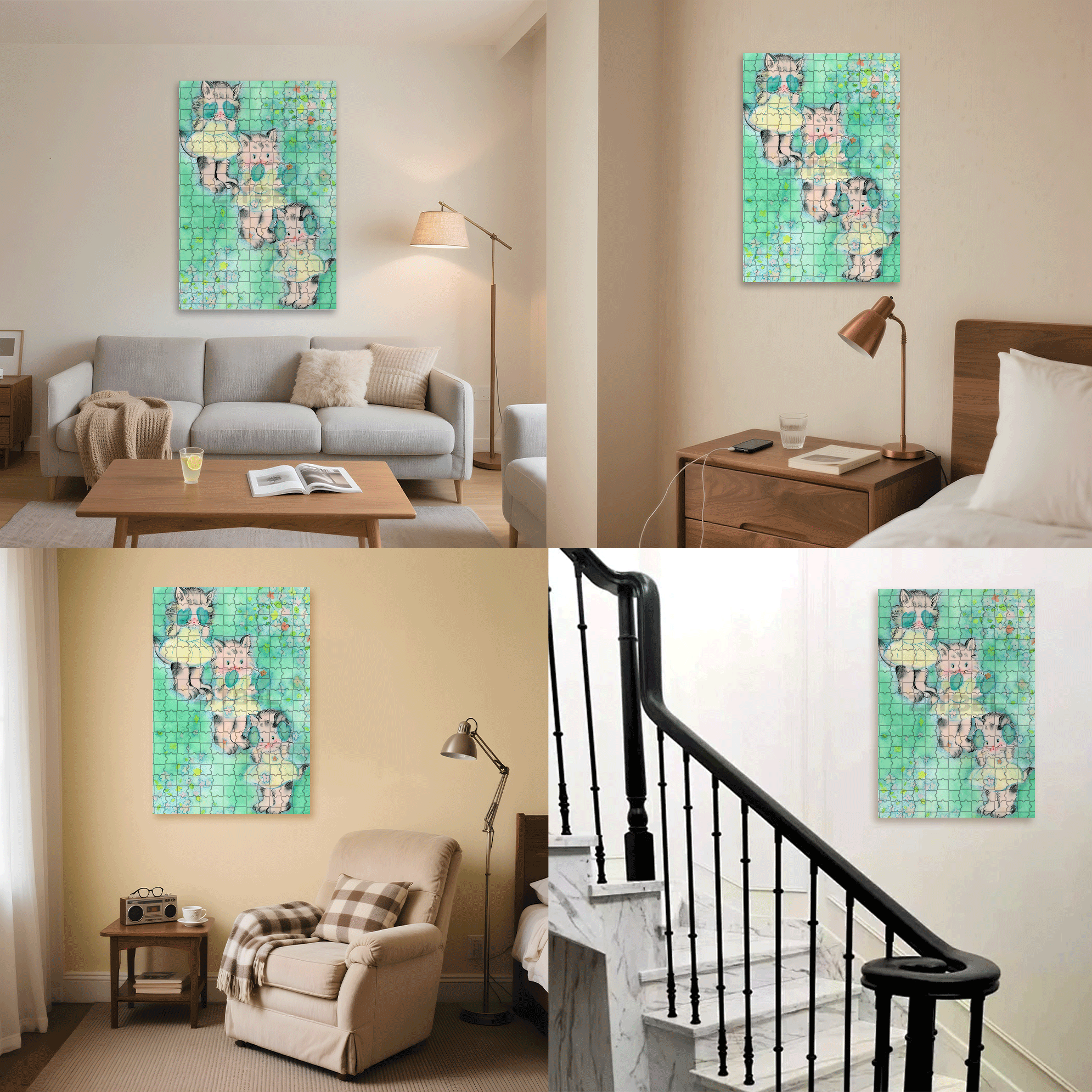 Kitten Club 500pcs/1000pcs Jigsaw Puzzle, Scratch-Resistant, Interactive Family Game & Brain-Boosting DIY Decor, Perfect for Halloween, Christmas & New Year Gifts, Family Puzzle Game