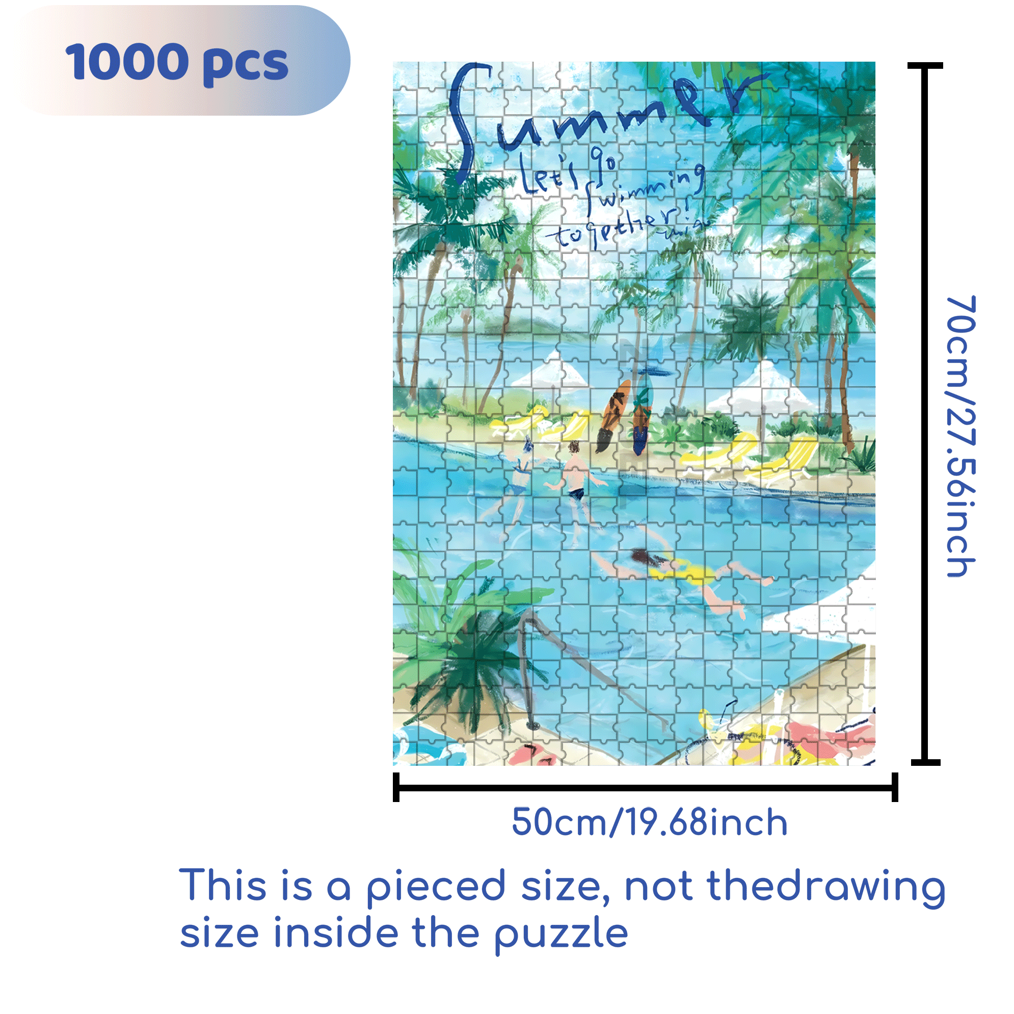 Let's Go Swimming 2 500pcs/1000pcs Jigsaw Puzzle, Scratch-Resistant, Interactive Family Game & Brain-Boosting DIY Decor, Perfect for Halloween, Christmas & New Year Gifts, Family Puzzle Game