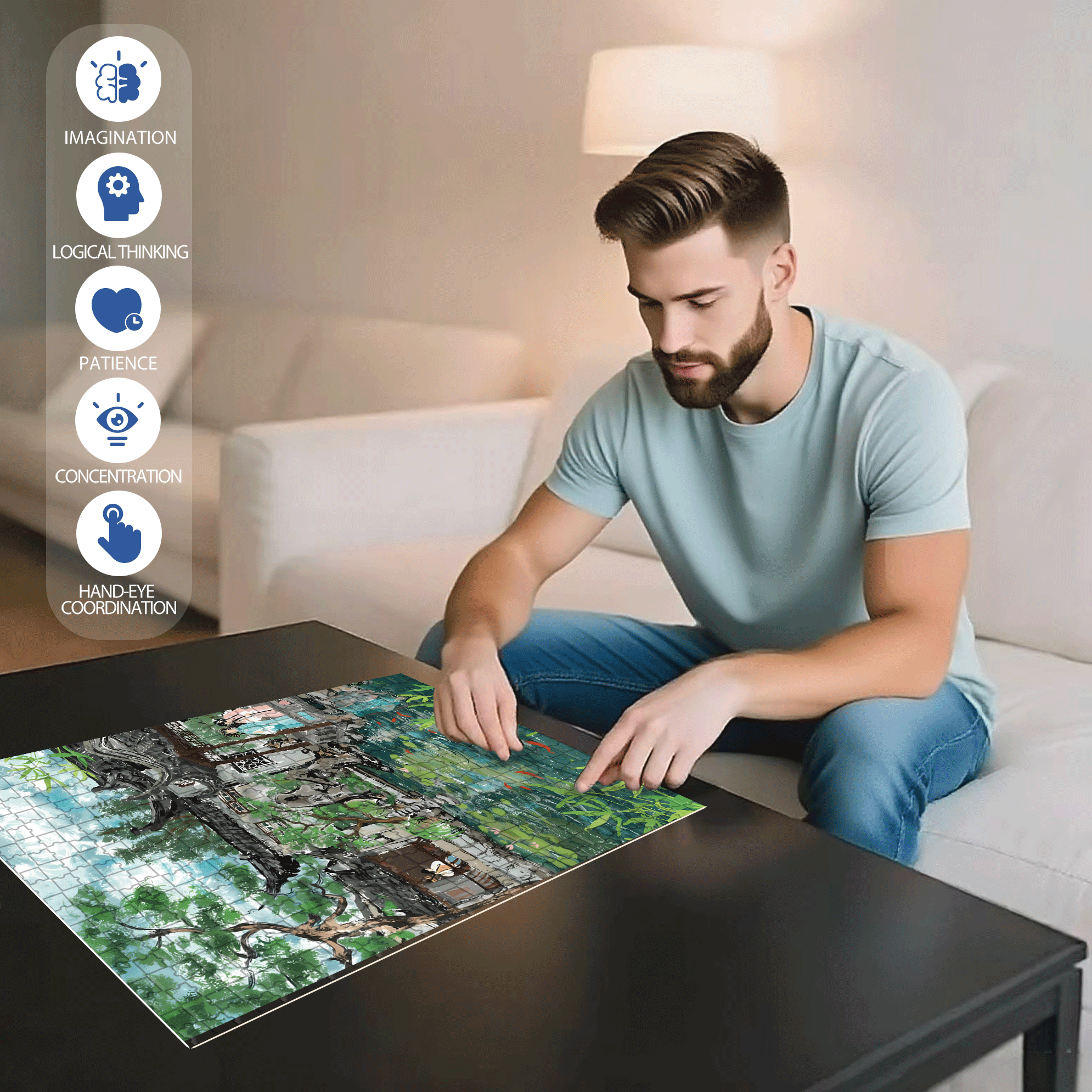 Lingering Garden 500pcs/1000pcs Jigsaw Puzzle, Scratch-Resistant, Interactive Family Game & Brain-Boosting DIY Decor, Perfect for Halloween, Christmas & New Year Gifts, Family Puzzle Game