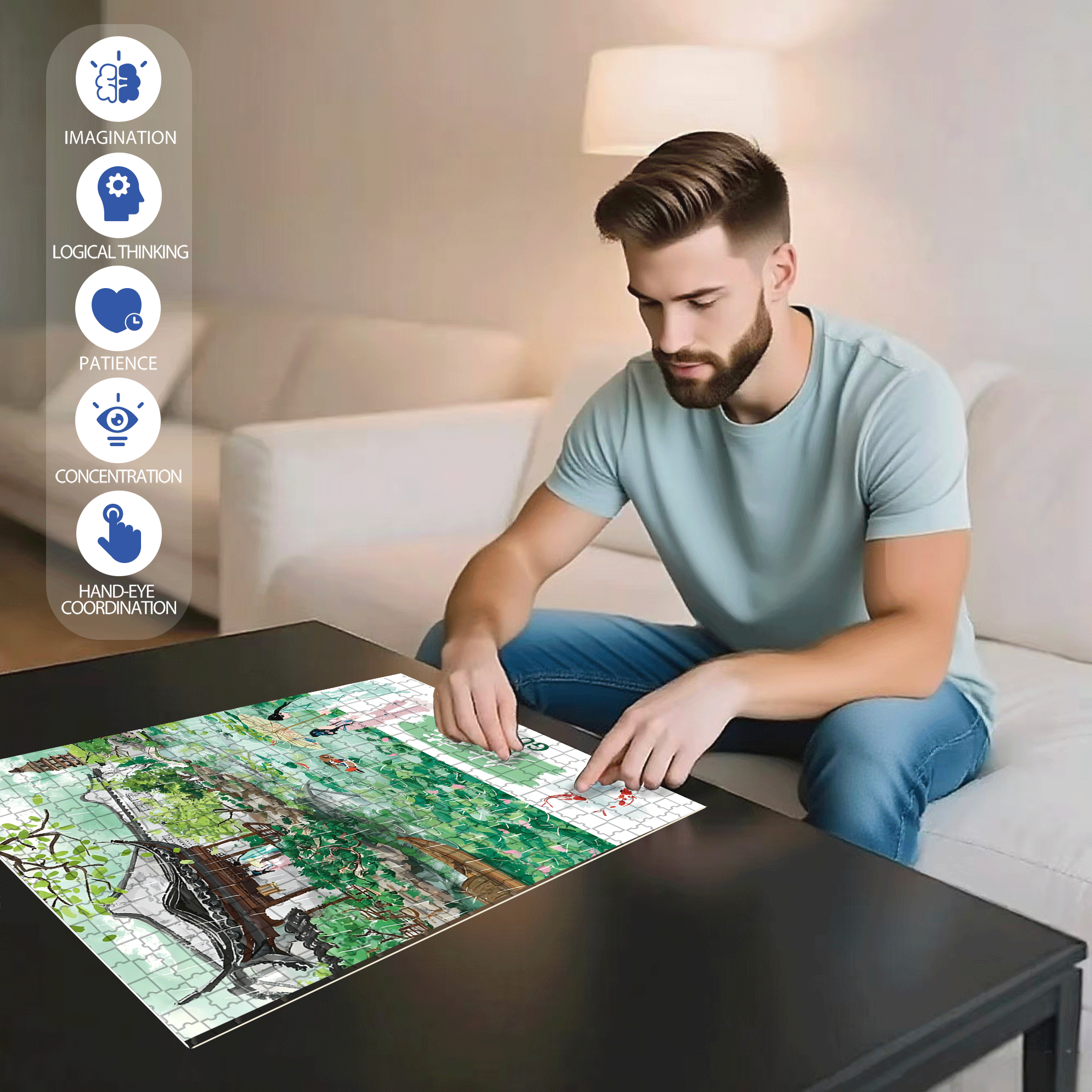 Lion Garden 500pcs/1000pcs Jigsaw Puzzle, Scratch-Resistant, Interactive Family Game & Brain-Boosting DIY Decor, Perfect for Halloween, Christmas & New Year Gifts, Family Puzzle Game