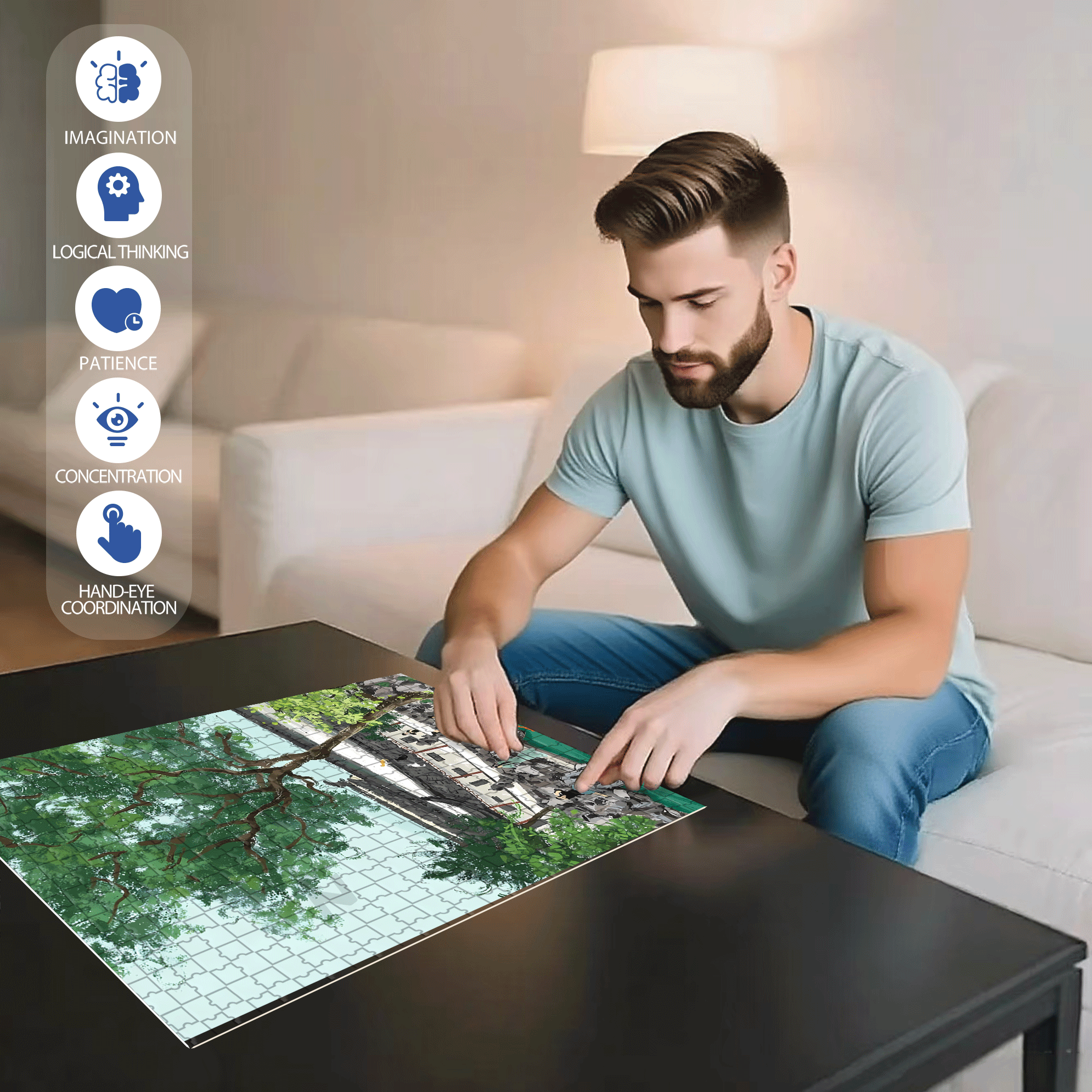 Lion Grove Garden 500pcs/1000pcs Jigsaw Puzzle, Scratch-Resistant, Interactive Family Game & Brain-Boosting DIY Decor, Perfect for Halloween, Christmas & New Year Gifts, Family Puzzle Game