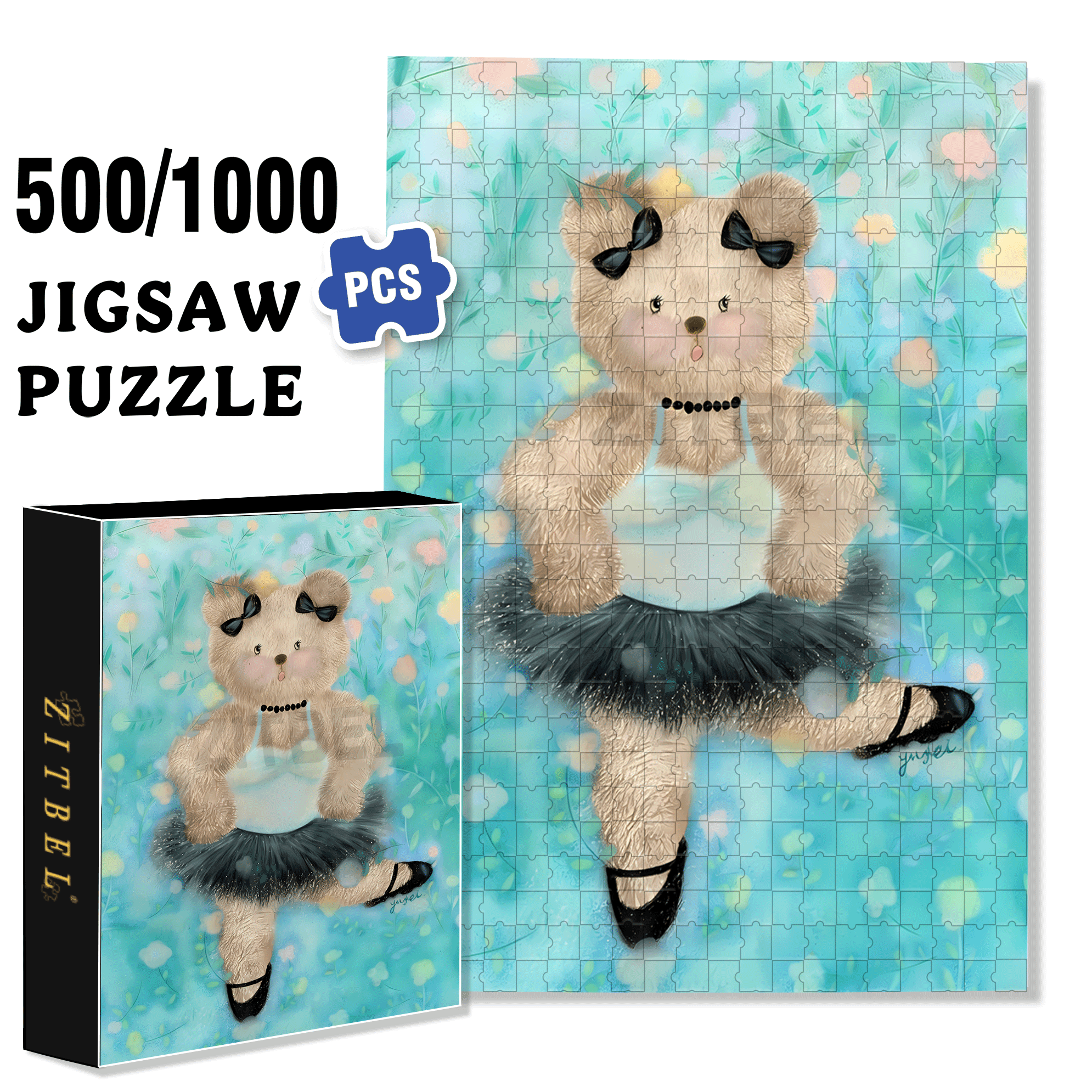 Little Bear Ballet 500pcs/1000pcs Jigsaw Puzzle, Scratch-Resistant, Interactive Family Game & Brain-Boosting DIY Decor, Perfect for Halloween, Christmas & New Year Gifts, Family Puzzle Game