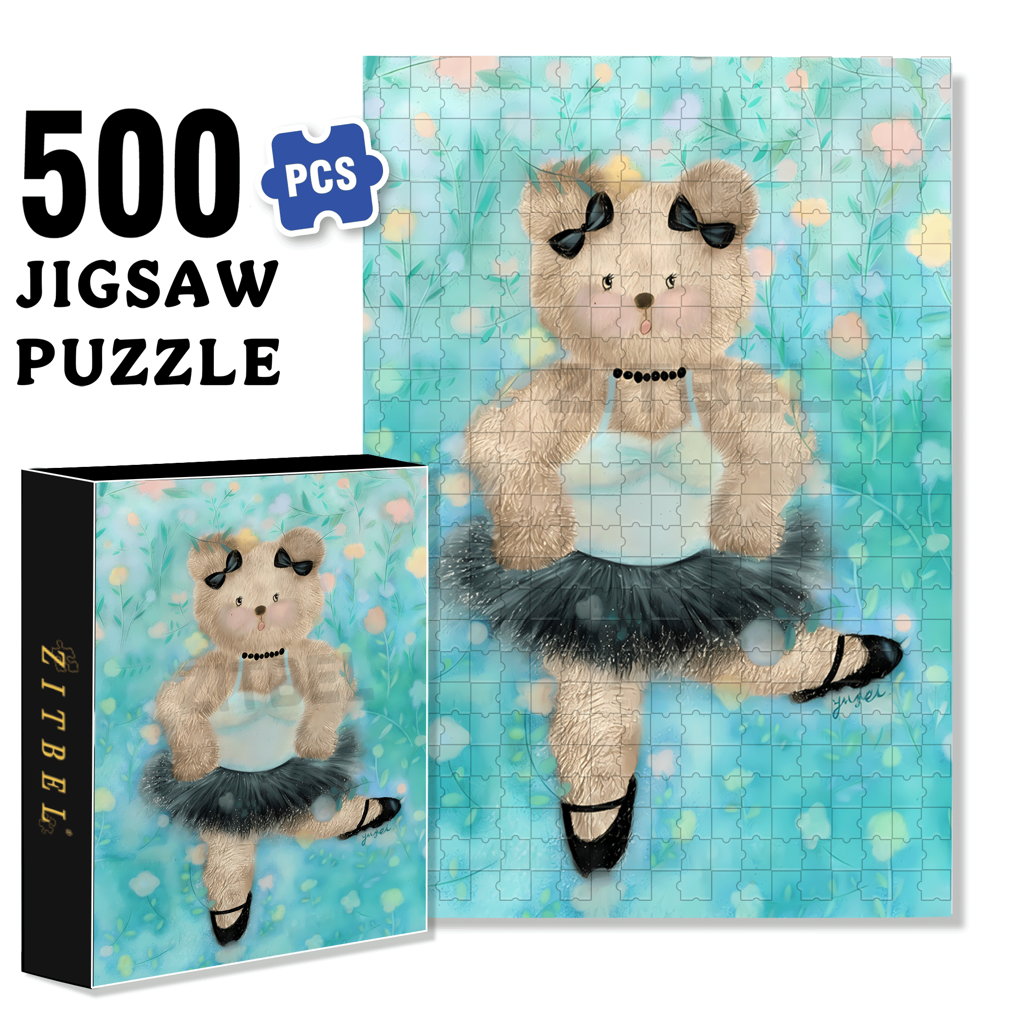 Little Bear Ballet 500pcs/1000pcs Jigsaw Puzzle, Scratch-Resistant, Interactive Family Game & Brain-Boosting DIY Decor, Perfect for Halloween, Christmas & New Year Gifts, Family Puzzle Game