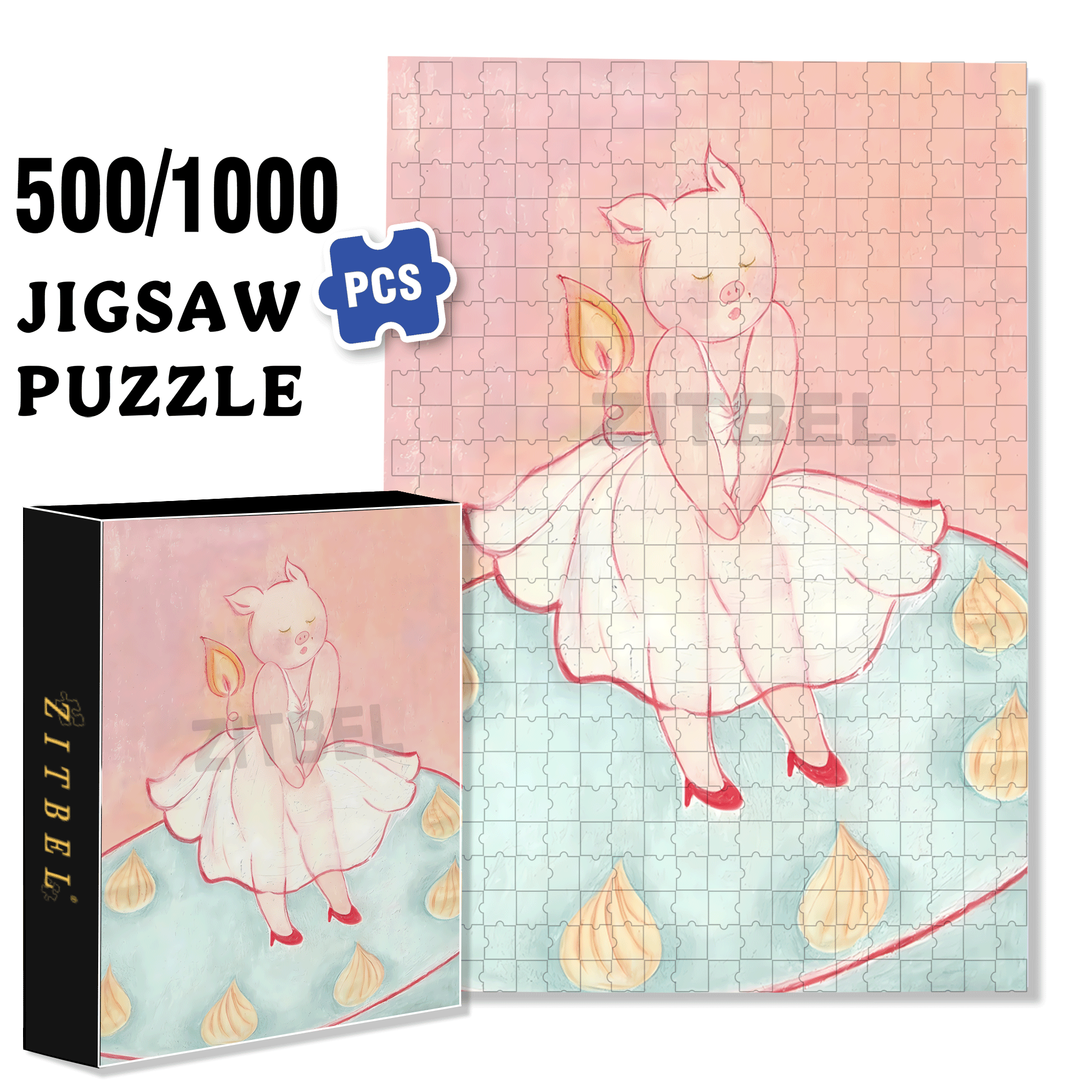 Miss Pig 500pcs/1000pcs Jigsaw Puzzle, Scratch-Resistant, Interactive Family Game & Brain-Boosting DIY Decor, Perfect for Halloween, Christmas & New Year Gifts, Family Puzzle Game