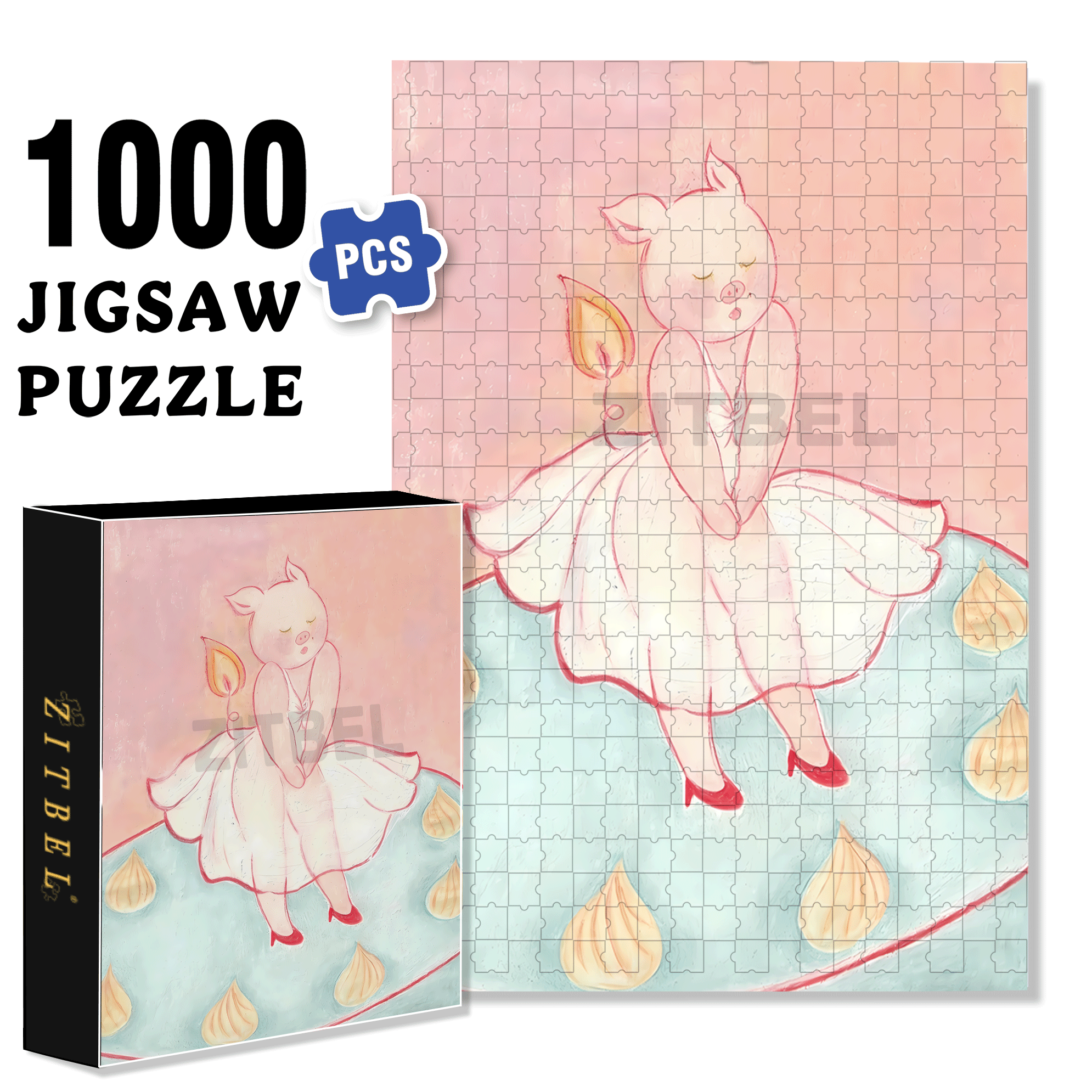Miss Pig 500pcs/1000pcs Jigsaw Puzzle, Scratch-Resistant, Interactive Family Game & Brain-Boosting DIY Decor, Perfect for Halloween, Christmas & New Year Gifts, Family Puzzle Game