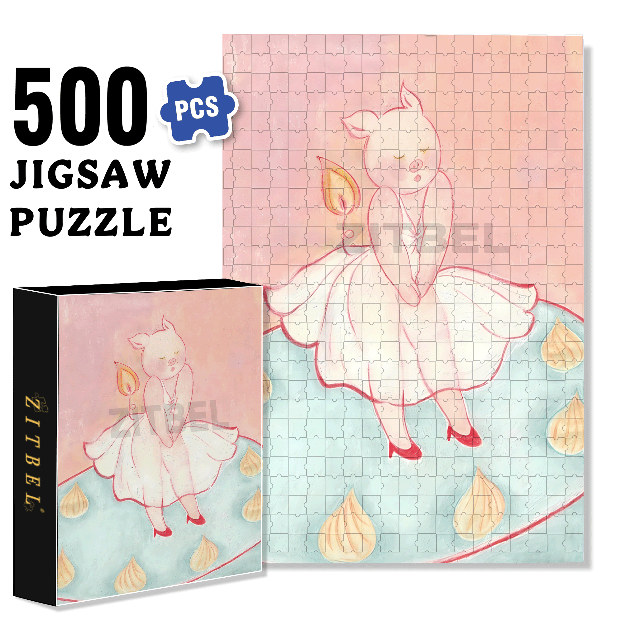 Miss Pig 500pcs/1000pcs Jigsaw Puzzle, Scratch-Resistant, Interactive Family Game & Brain-Boosting DIY Decor, Perfect for Halloween, Christmas & New Year Gifts, Family Puzzle Game