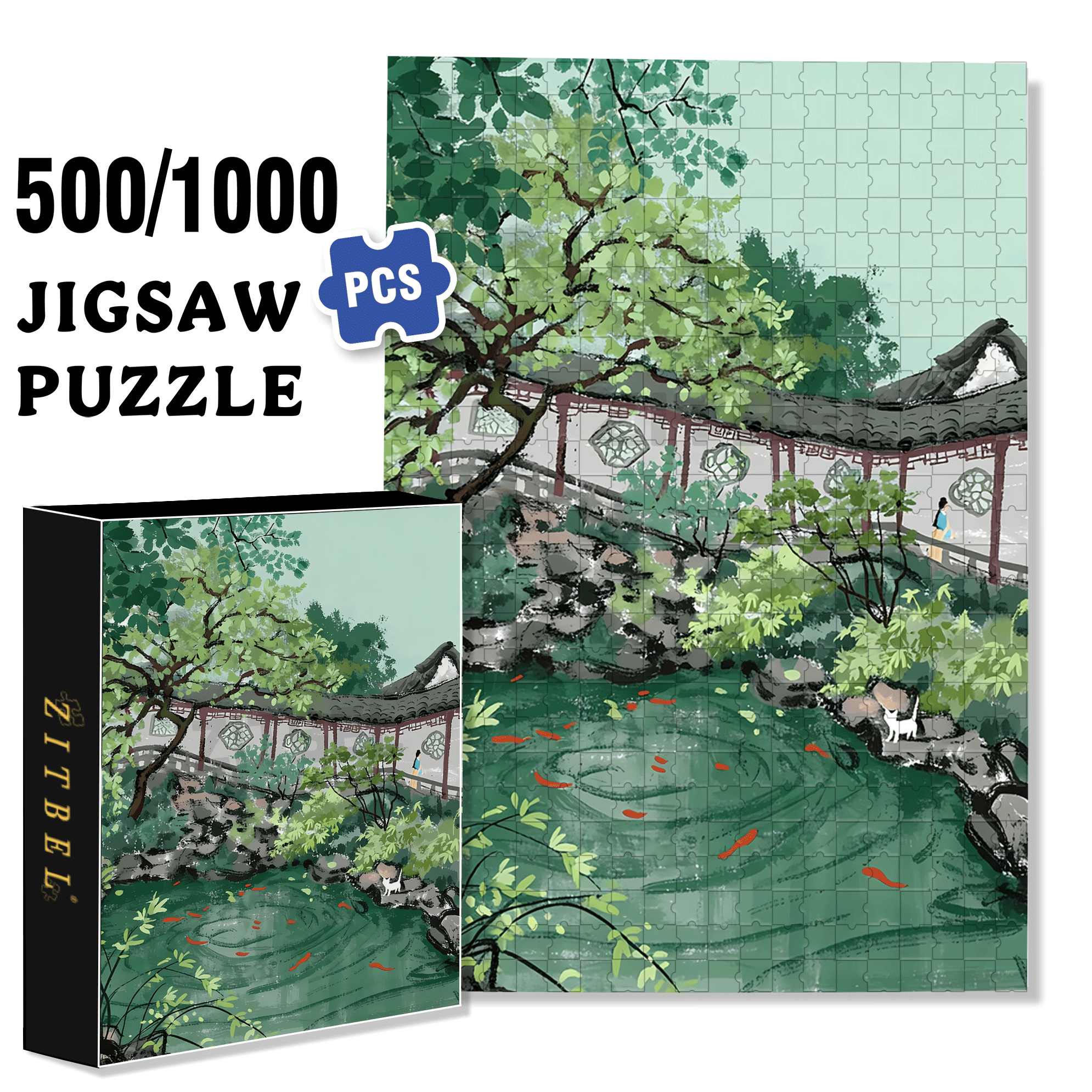 Pavilion of Surging Waves 500pcs/1000pcs Jigsaw Puzzle, Scratch-Resistant, Interactive Family Game & Brain-Boosting DIY Decor, Perfect for Halloween, Christmas & New Year Gifts, Family Puzzle Game