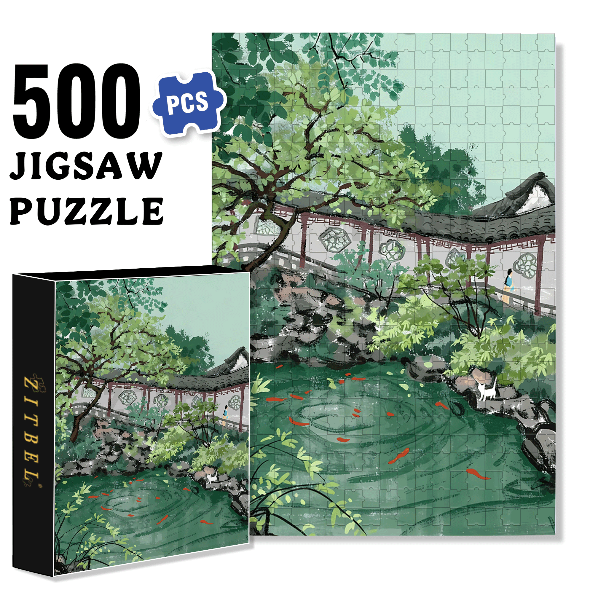 Pavilion of Surging Waves 500pcs/1000pcs Jigsaw Puzzle, Scratch-Resistant, Interactive Family Game & Brain-Boosting DIY Decor, Perfect for Halloween, Christmas & New Year Gifts, Family Puzzle Game