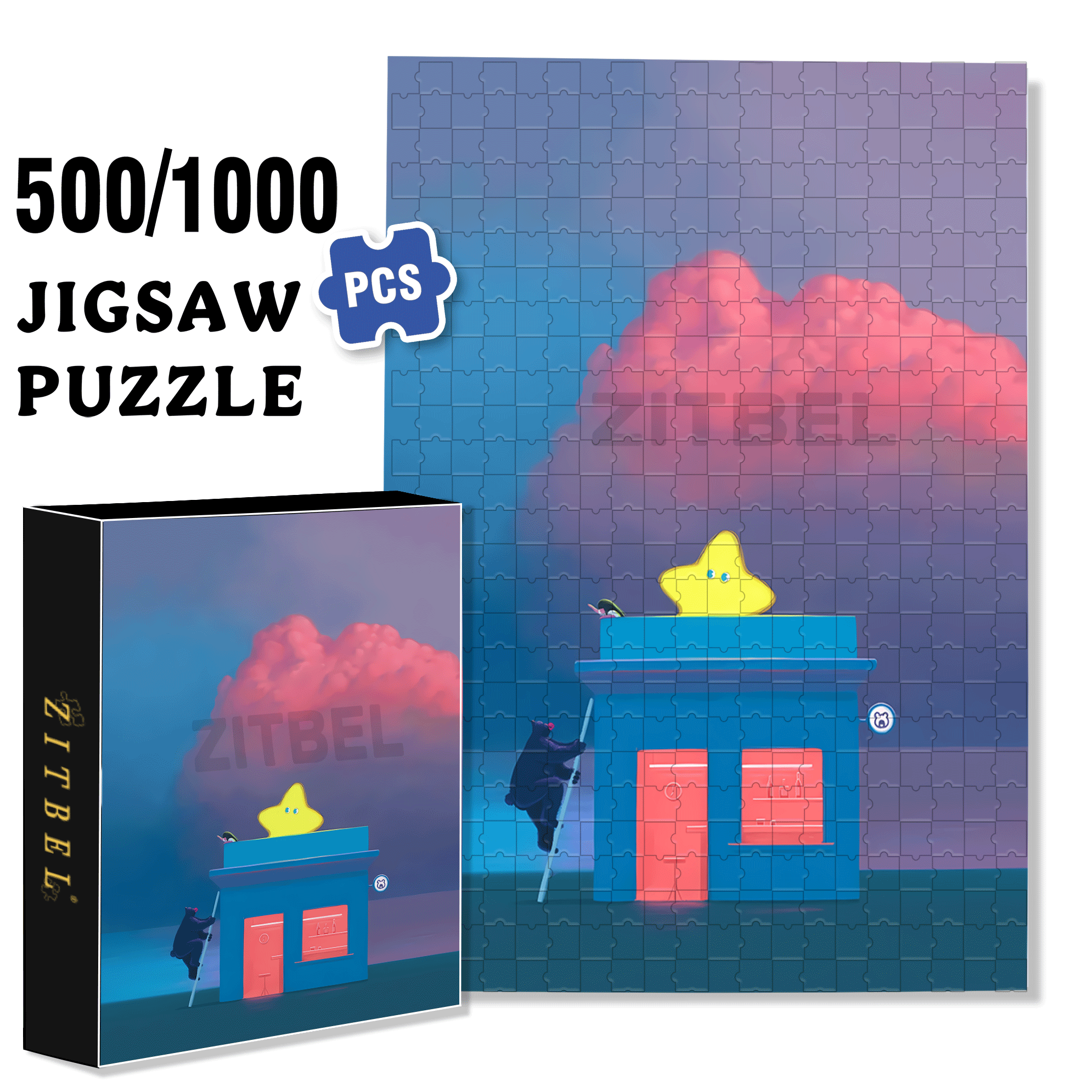 Plucking the Star 500pcs/1000pcs Jigsaw Puzzle, Scratch-Resistant, Interactive Family Game & Brain-Boosting DIY Decor, Perfect for Halloween, Christmas & New Year Gifts, Family Puzzle Game