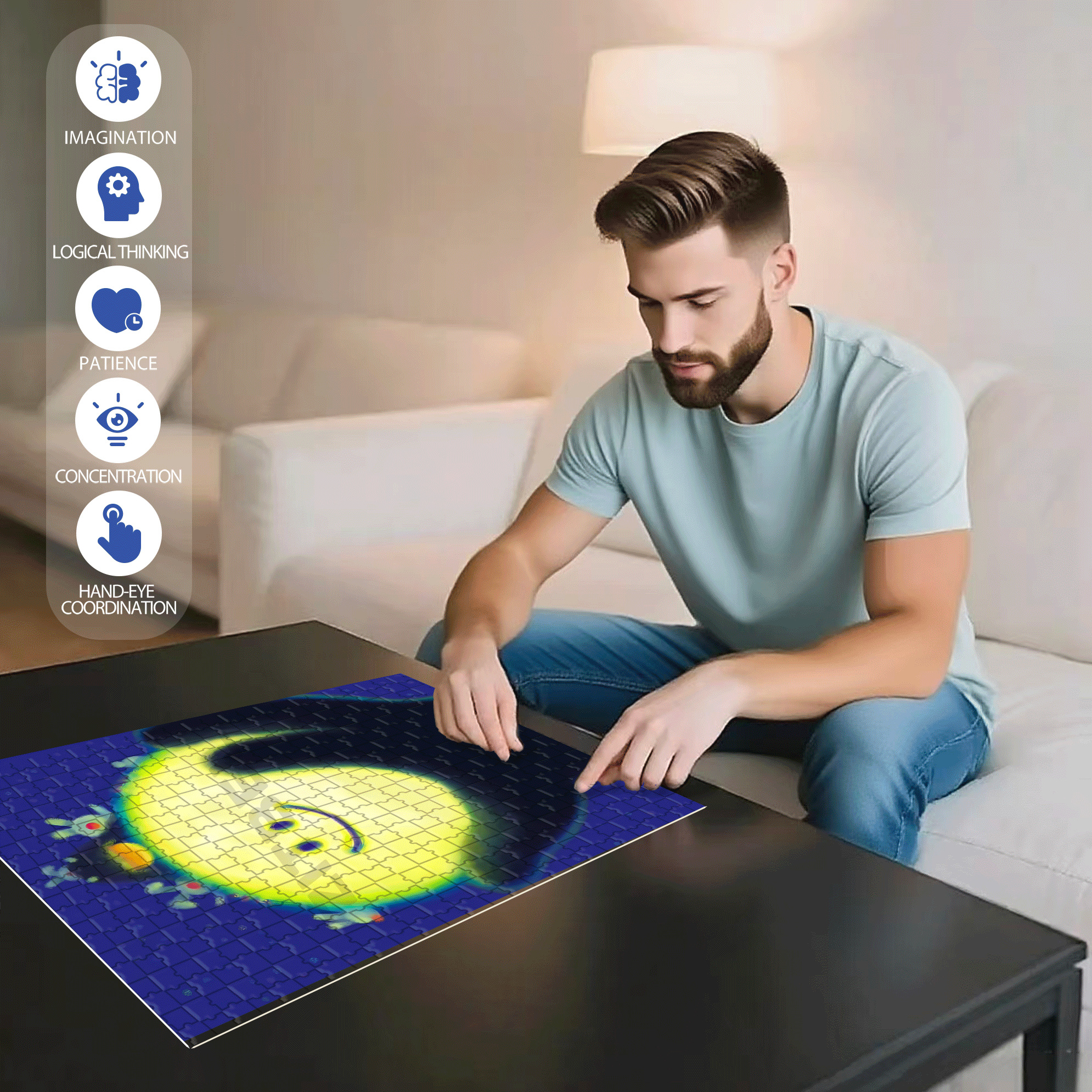 Be Happy 500pcs/1000pcs Jigsaw Puzzle, Scratch-Resistant, Interactive Family Game & Brain-Boosting DIY Decor, Perfect for Halloween, Christmas & New Year Gifts, Family Puzzle Game