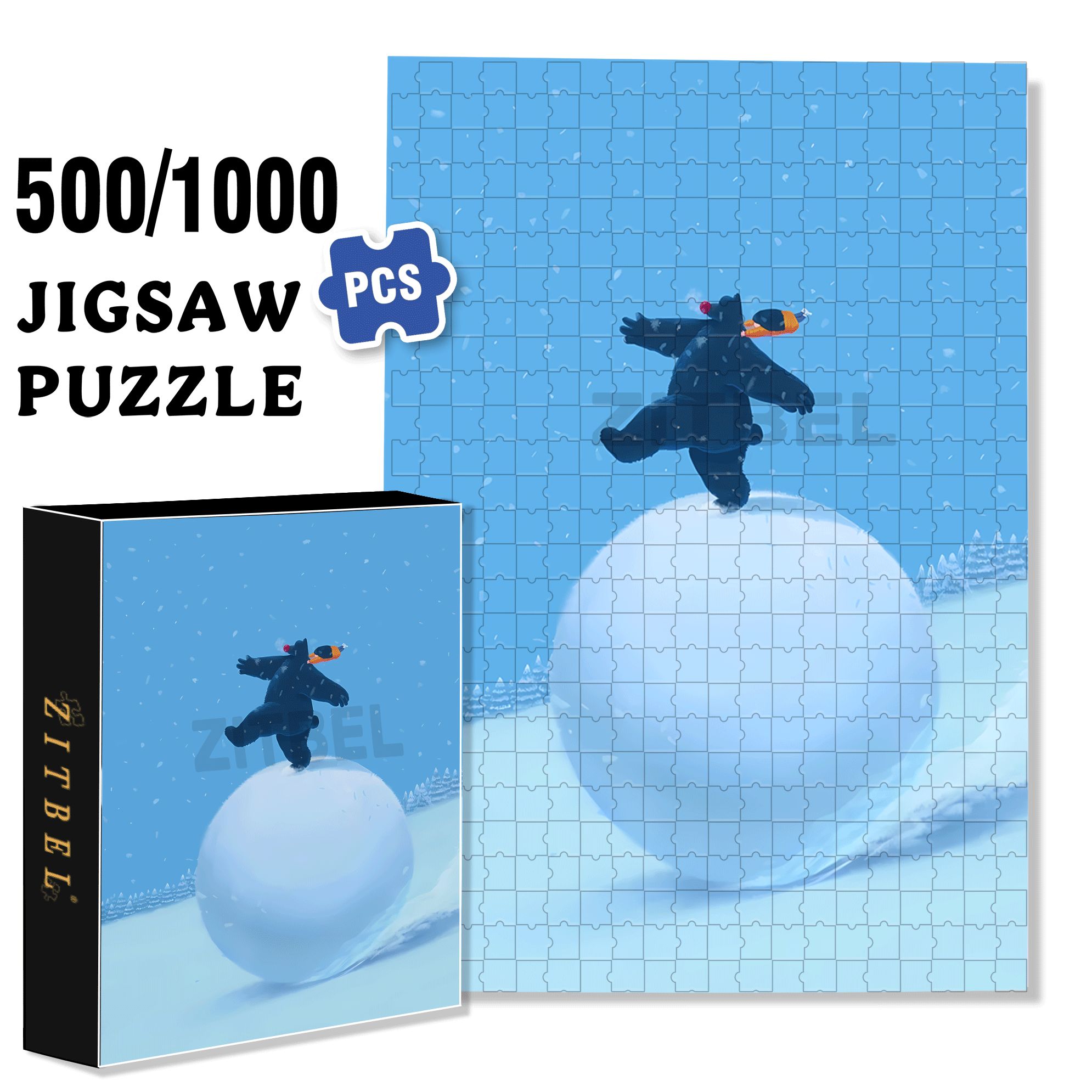 Big Snowball 500pcs/1000pcs Jigsaw Puzzle, Scratch-Resistant, Interactive Family Game & Brain-Boosting DIY Decor, Perfect for Halloween, Christmas & New Year Gifts, Family Puzzle Game