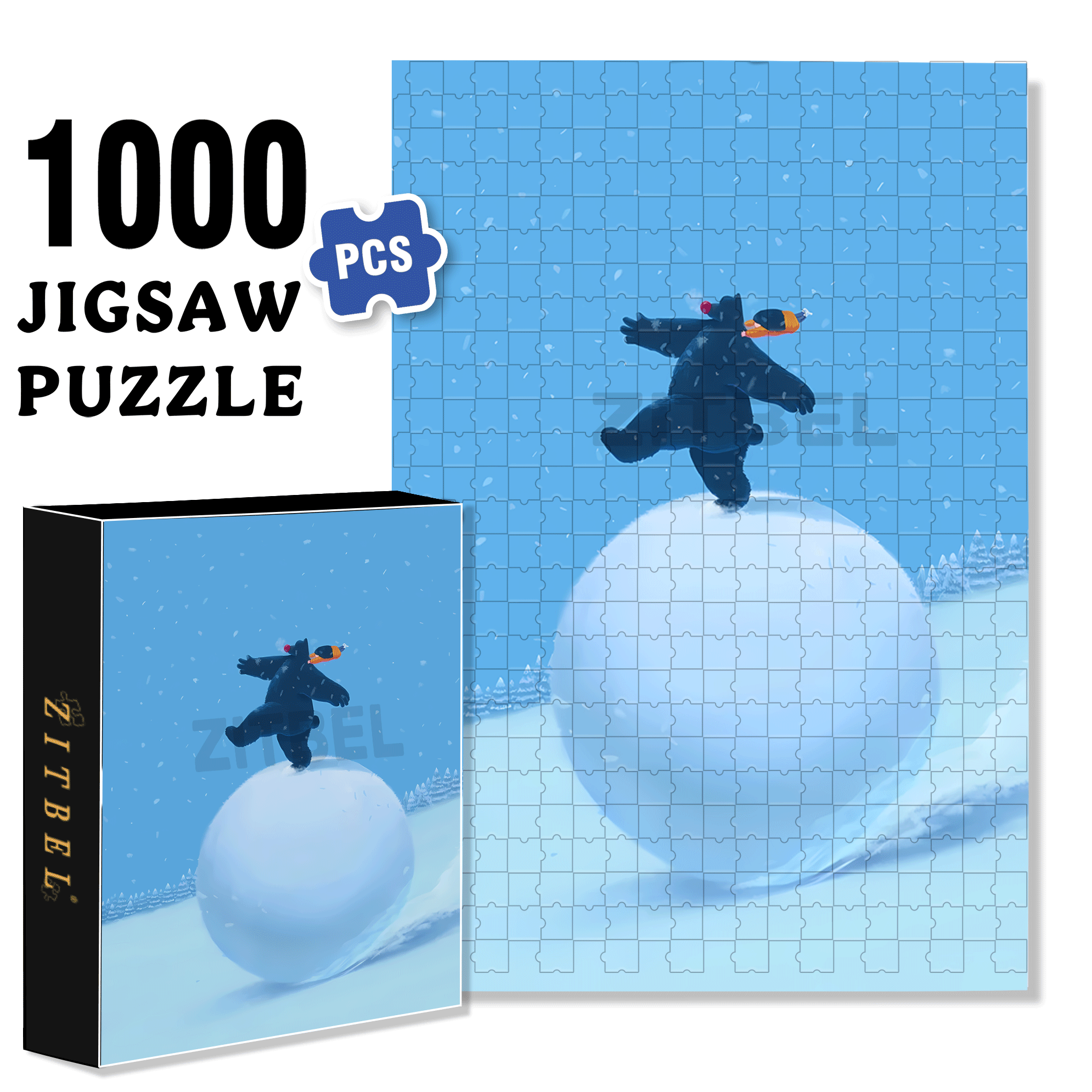 Big Snowball 500pcs/1000pcs Jigsaw Puzzle, Scratch-Resistant, Interactive Family Game & Brain-Boosting DIY Decor, Perfect for Halloween, Christmas & New Year Gifts, Family Puzzle Game