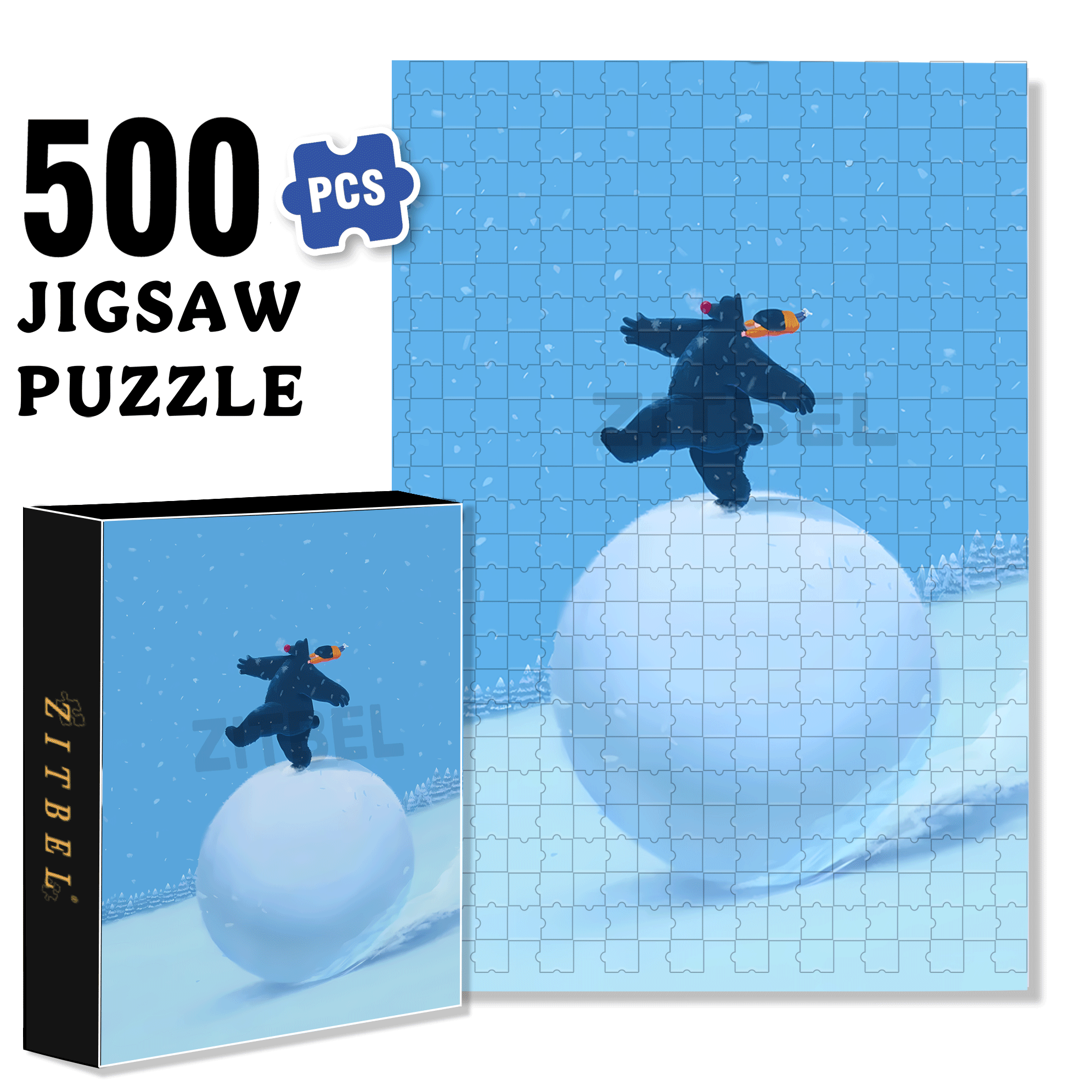 Big Snowball 500pcs/1000pcs Jigsaw Puzzle, Scratch-Resistant, Interactive Family Game & Brain-Boosting DIY Decor, Perfect for Halloween, Christmas & New Year Gifts, Family Puzzle Game