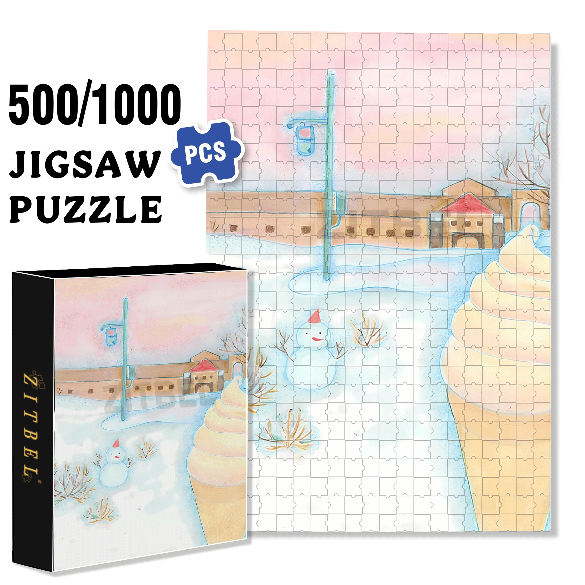 Ice Cream Hut 500pcs/1000pcs Jigsaw Puzzle, Scratch-Resistant, Interactive Family Game & Brain-Boosting DIY Decor, Perfect for Halloween, Christmas & New Year Gifts, Family Puzzle Game