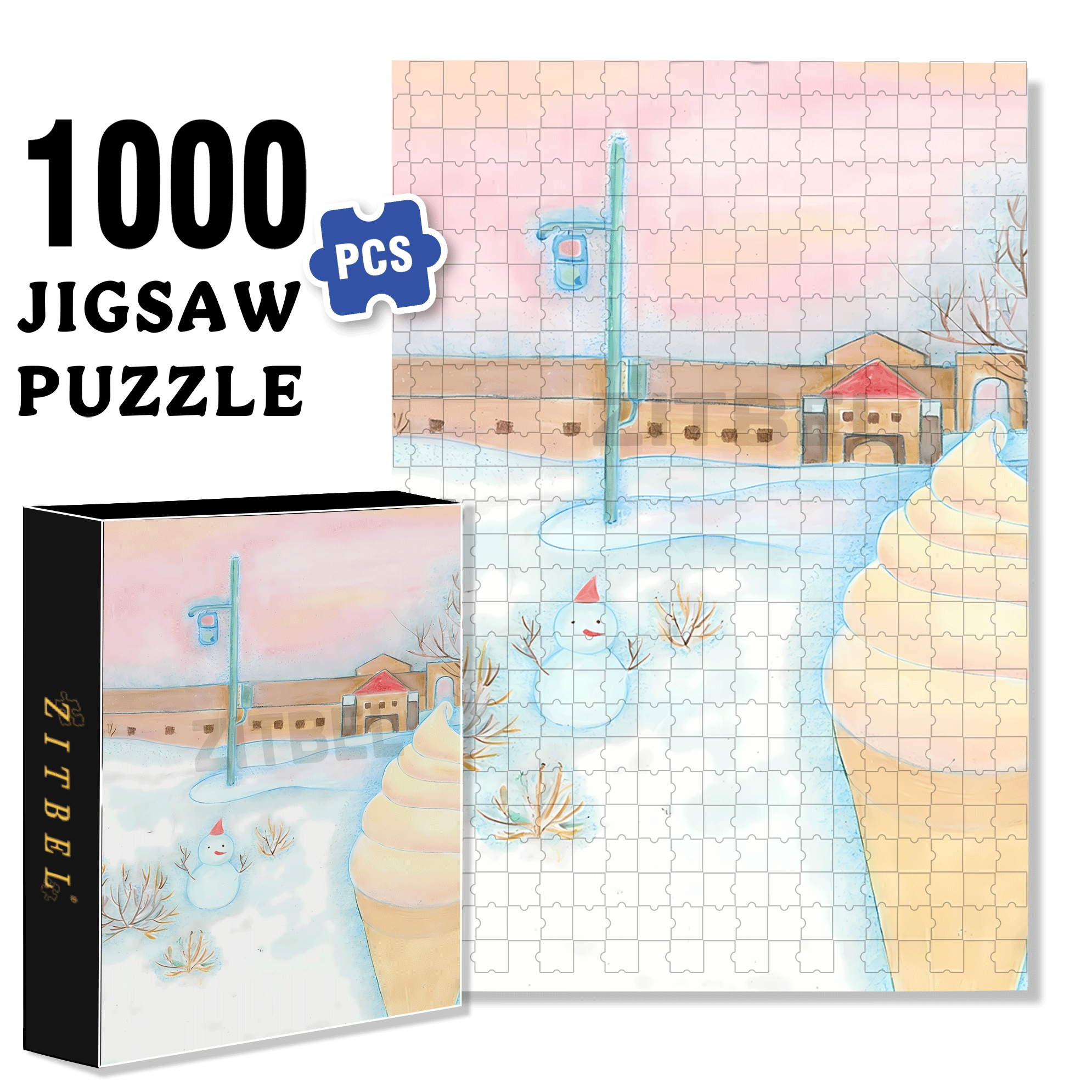 Ice Cream Hut 500pcs/1000pcs Jigsaw Puzzle, Scratch-Resistant, Interactive Family Game & Brain-Boosting DIY Decor, Perfect for Halloween, Christmas & New Year Gifts, Family Puzzle Game