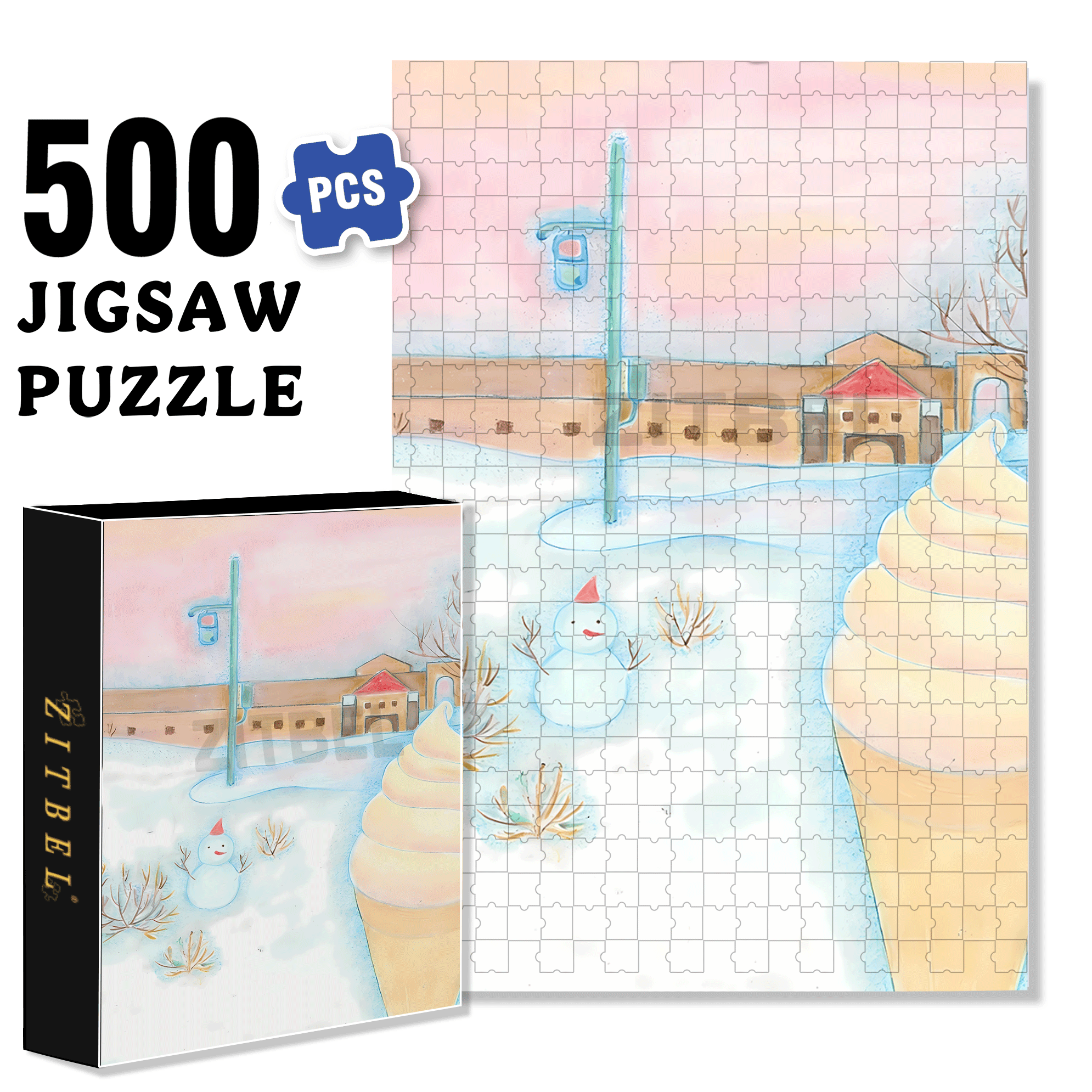 Ice Cream Hut 500pcs/1000pcs Jigsaw Puzzle, Scratch-Resistant, Interactive Family Game & Brain-Boosting DIY Decor, Perfect for Halloween, Christmas & New Year Gifts, Family Puzzle Game