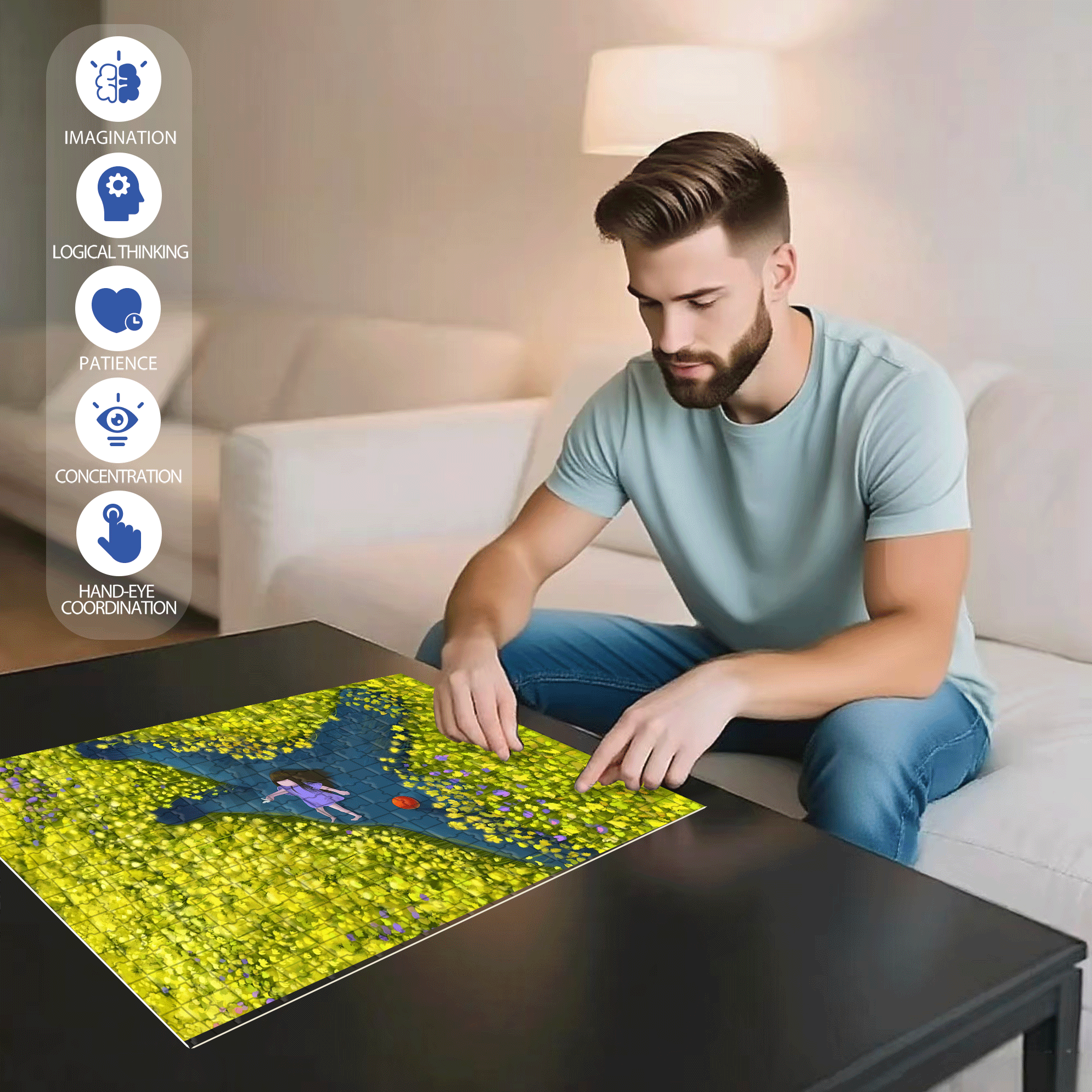 Lying Spring 500pcs/1000pcs Jigsaw Puzzle, Scratch-Resistant, Interactive Family Game & Brain-Boosting DIY Decor, Perfect for Halloween, Christmas & New Year Gifts, Family Puzzle Game