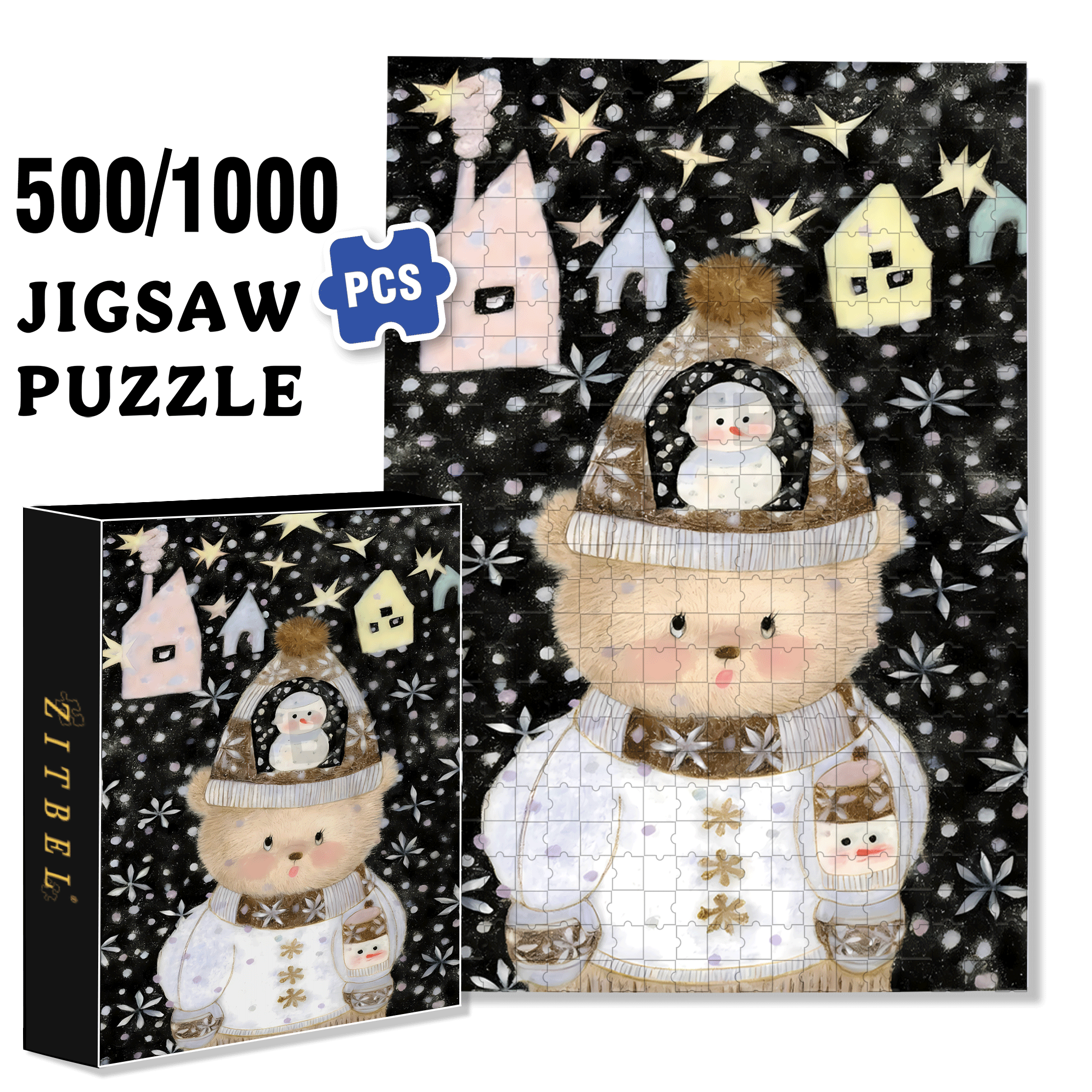 Night Of Snow 500pcs/1000pcs Jigsaw Puzzle, Scratch-Resistant, Interactive Family Game & Brain-Boosting DIY Decor, Perfect for Halloween, Christmas & New Year Gifts, Family Puzzle Game