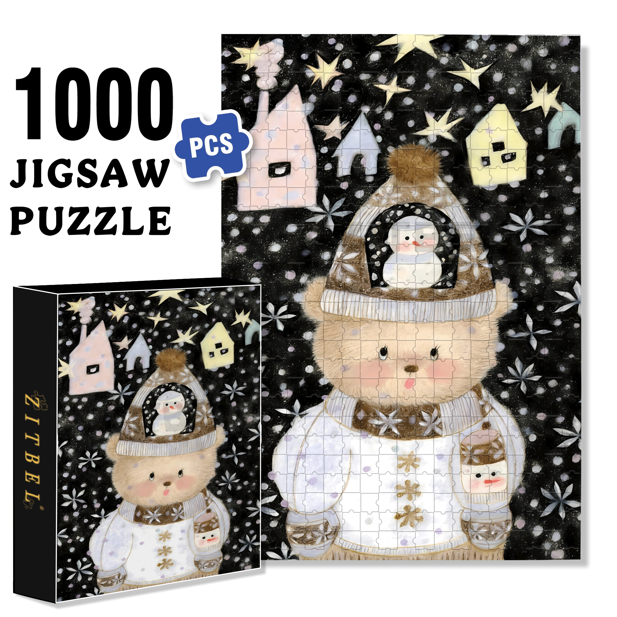 Night Of Snow 500pcs/1000pcs Jigsaw Puzzle, Scratch-Resistant, Interactive Family Game & Brain-Boosting DIY Decor, Perfect for Halloween, Christmas & New Year Gifts, Family Puzzle Game