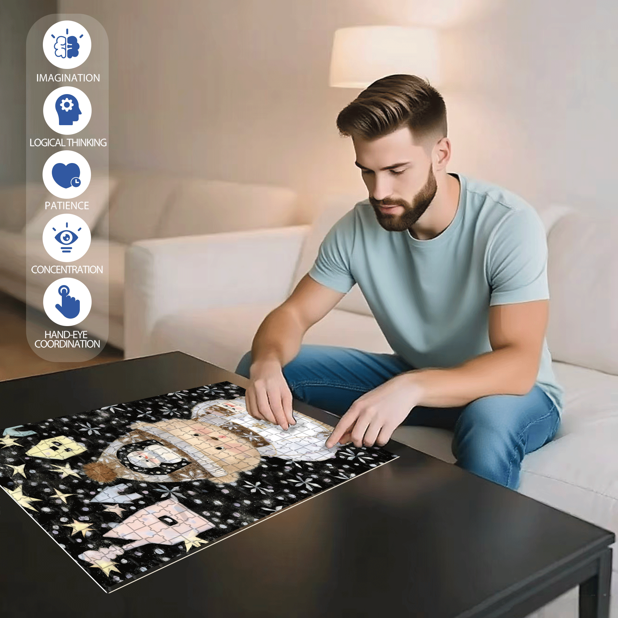 Night Of Snow 500pcs/1000pcs Jigsaw Puzzle, Scratch-Resistant, Interactive Family Game & Brain-Boosting DIY Decor, Perfect for Halloween, Christmas & New Year Gifts, Family Puzzle Game