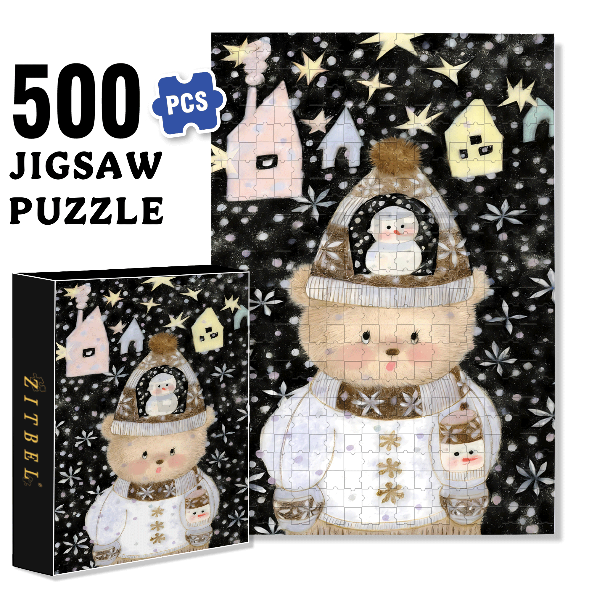 Night Of Snow 500pcs/1000pcs Jigsaw Puzzle, Scratch-Resistant, Interactive Family Game & Brain-Boosting DIY Decor, Perfect for Halloween, Christmas & New Year Gifts, Family Puzzle Game