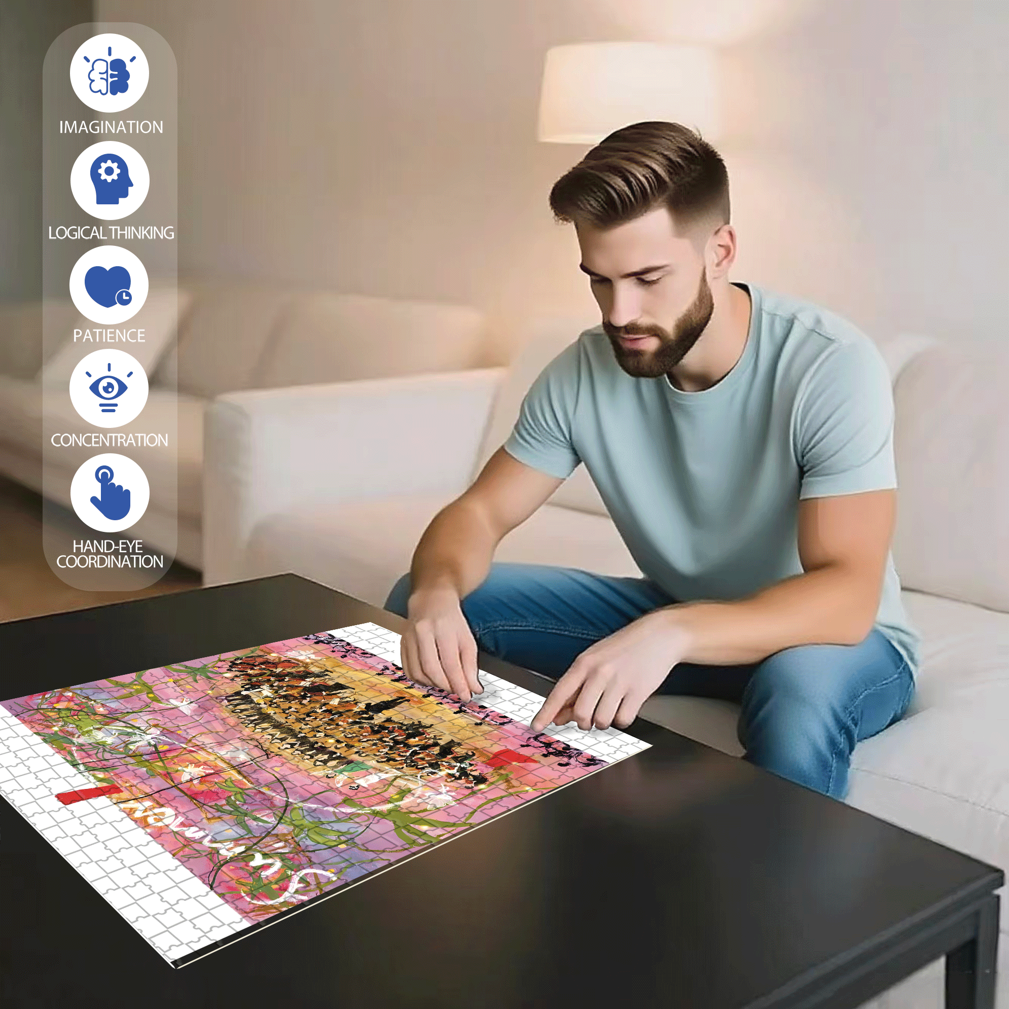 Performance Time 3 500pcs/1000pcs Jigsaw Puzzle, Scratch-Resistant, Interactive Family Game & Brain-Boosting DIY Decor, Perfect for Halloween, Christmas & New Year Gifts, Family Puzzle Game