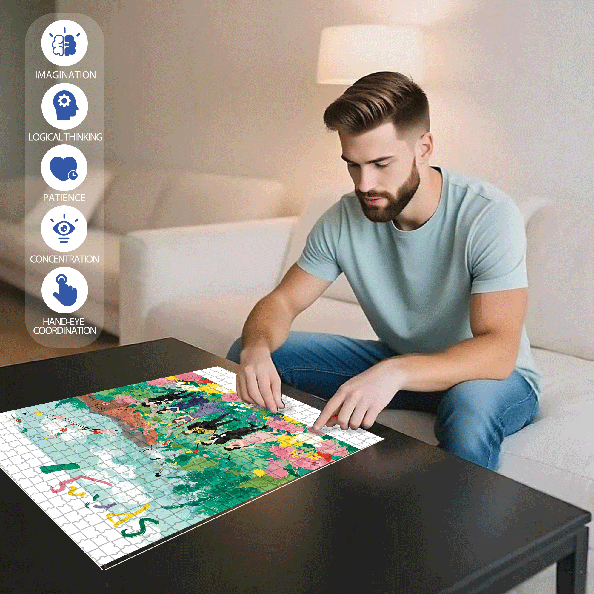 Performance Time 4 500pcs/1000pcs Jigsaw Puzzle, Scratch-Resistant, Interactive Family Game & Brain-Boosting DIY Decor, Perfect for Halloween, Christmas & New Year Gifts, Family Puzzle Game