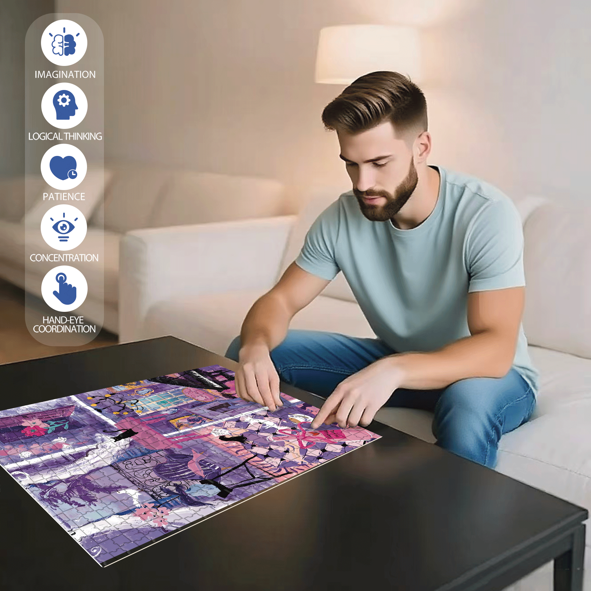 Purple August 500pcs/1000pcs Jigsaw Puzzle, Scratch-Resistant, Interactive Family Game & Brain-Boosting DIY Decor, Perfect for Halloween, Christmas & New Year Gifts, Family Puzzle Game