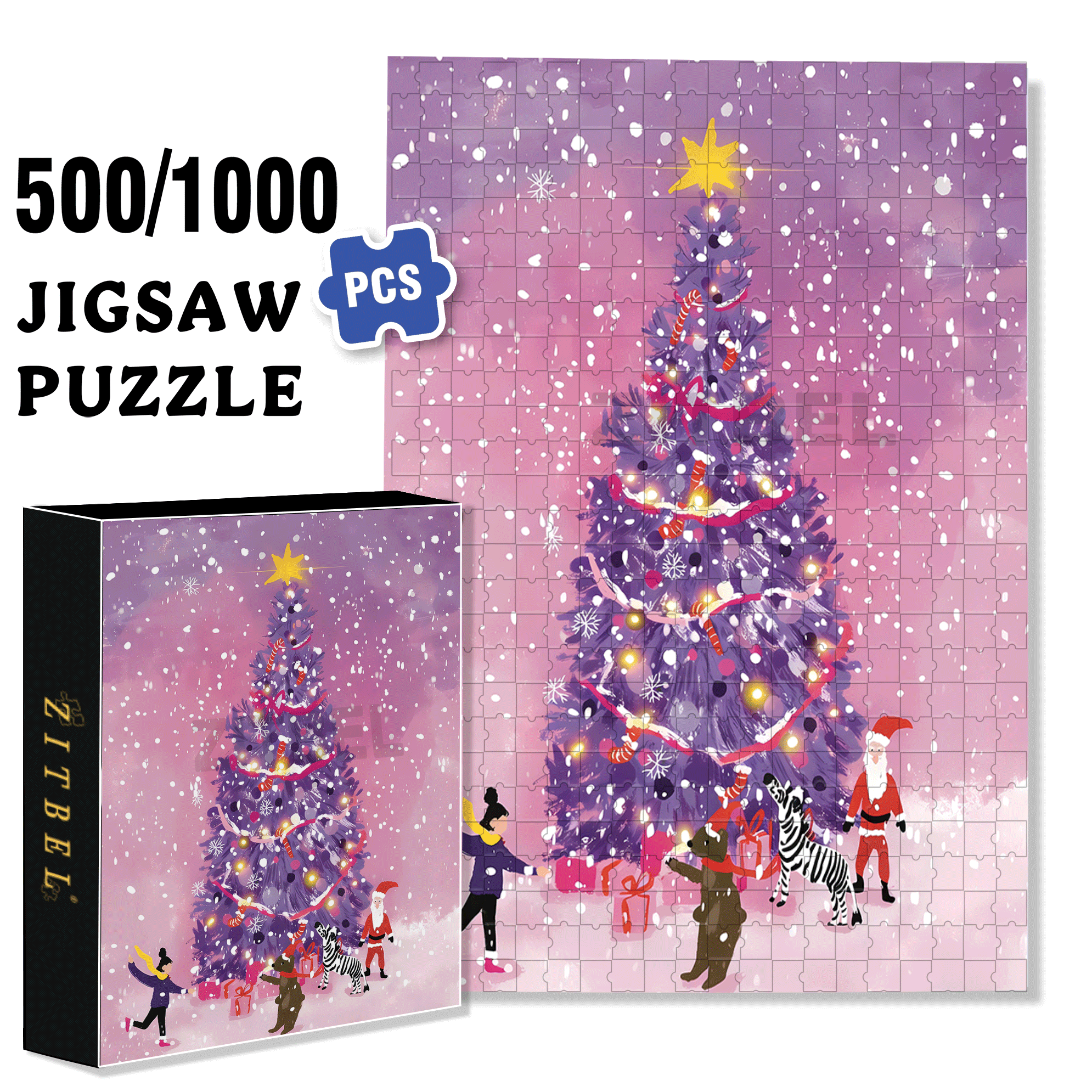 Purple Christmas Tree 2 500pcs/1000pcs Jigsaw Puzzle, Scratch-Resistant, Interactive Family Game & Brain-Boosting DIY Decor, Perfect for Halloween, Christmas & New Year Gifts, Family Puzzle Game