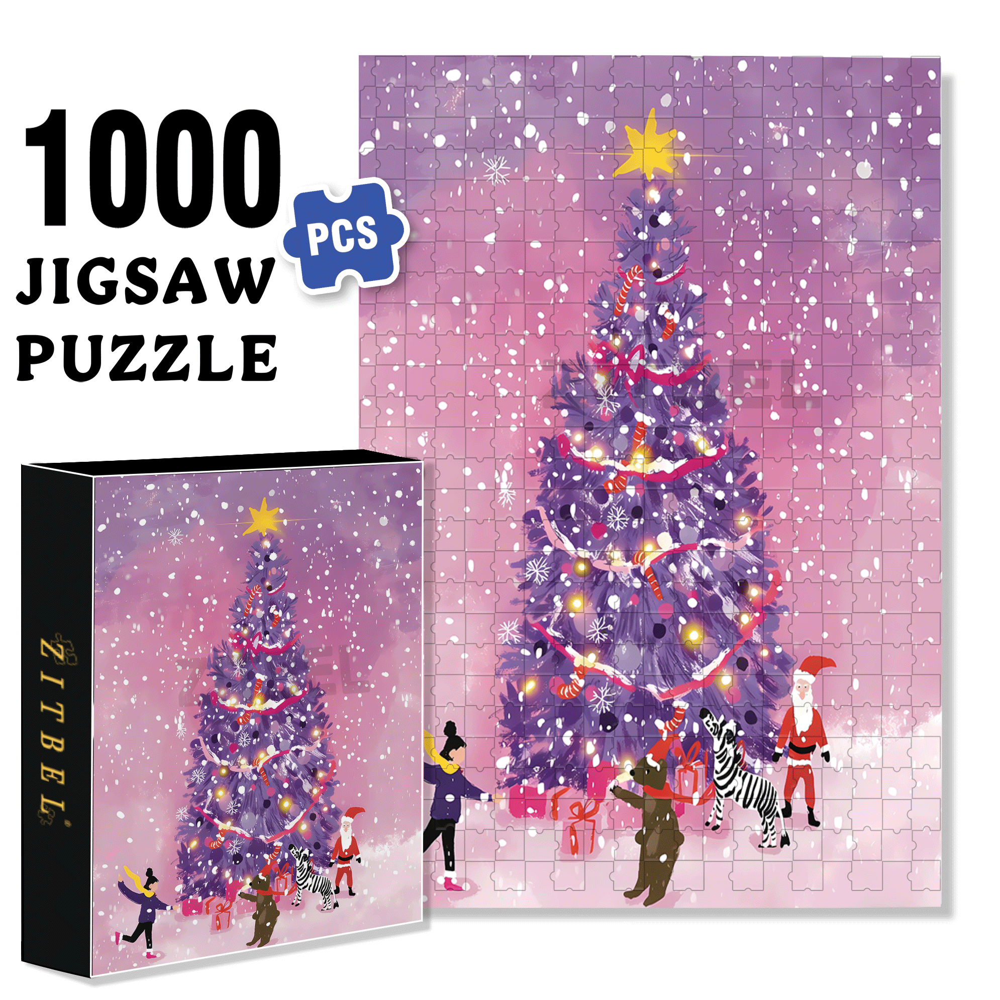 Purple Christmas Tree 2 500pcs/1000pcs Jigsaw Puzzle, Scratch-Resistant, Interactive Family Game & Brain-Boosting DIY Decor, Perfect for Halloween, Christmas & New Year Gifts, Family Puzzle Game