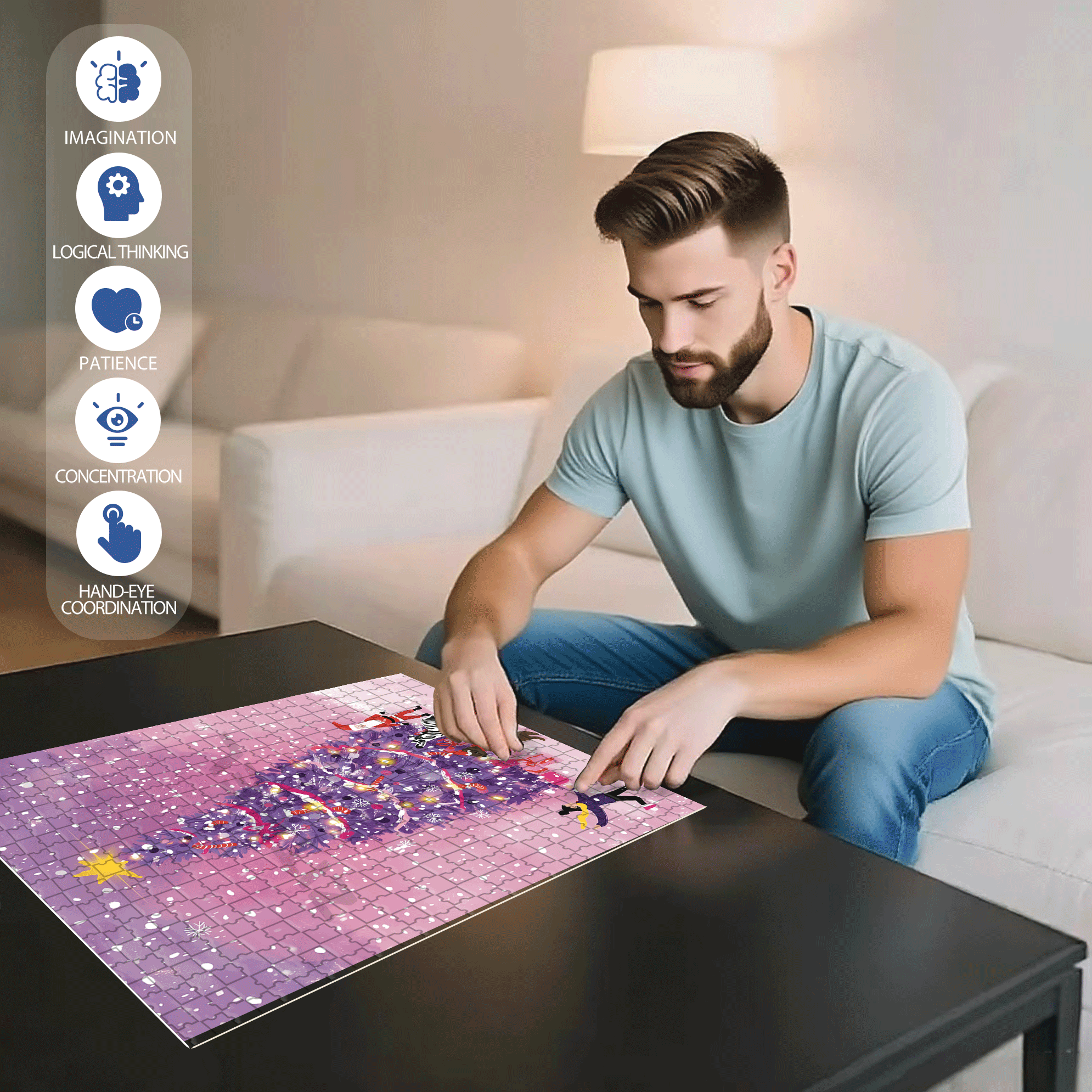 Purple Christmas Tree 2 500pcs/1000pcs Jigsaw Puzzle, Scratch-Resistant, Interactive Family Game & Brain-Boosting DIY Decor, Perfect for Halloween, Christmas & New Year Gifts, Family Puzzle Game