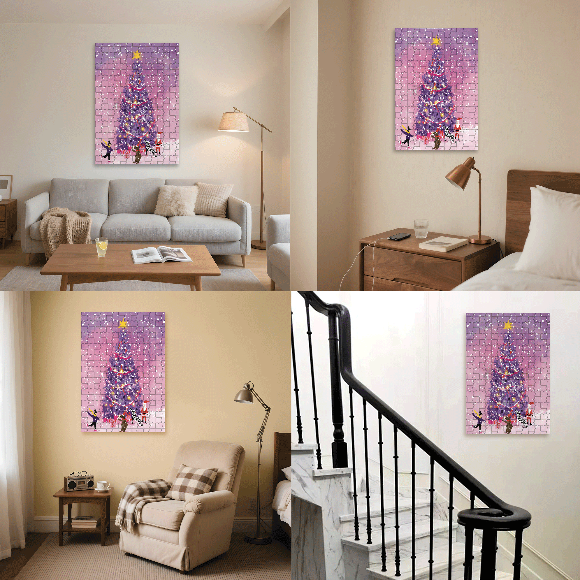 Purple Christmas Tree 2 500pcs/1000pcs Jigsaw Puzzle, Scratch-Resistant, Interactive Family Game & Brain-Boosting DIY Decor, Perfect for Halloween, Christmas & New Year Gifts, Family Puzzle Game