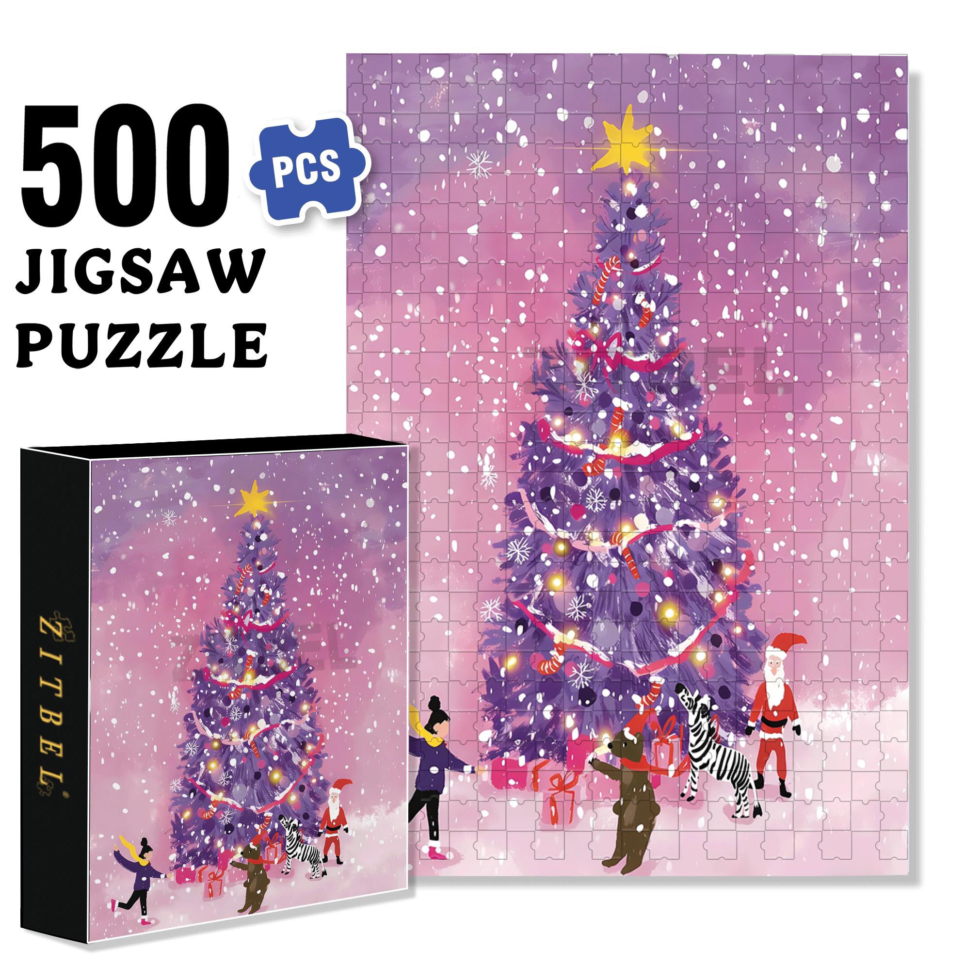 Purple Christmas Tree 2 500pcs/1000pcs Jigsaw Puzzle, Scratch-Resistant, Interactive Family Game & Brain-Boosting DIY Decor, Perfect for Halloween, Christmas & New Year Gifts, Family Puzzle Game