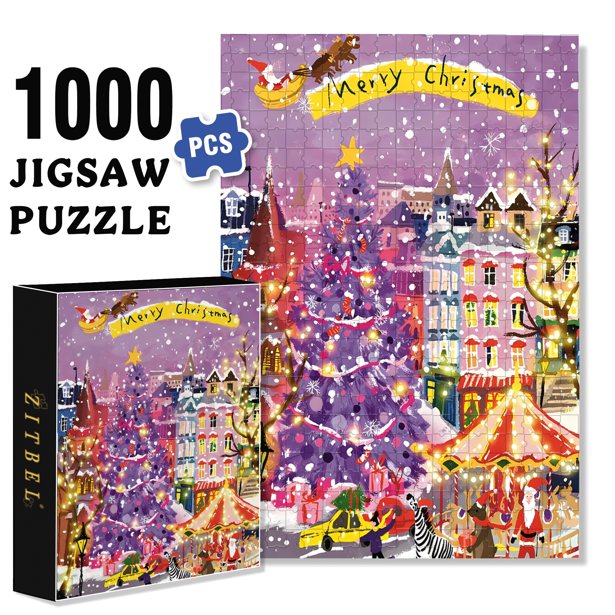 Purple Christmas Tree 500pcs/1000pcs Jigsaw Puzzle, Scratch-Resistant, Interactive Family Game & Brain-Boosting DIY Decor, Perfect for Halloween, Christmas & New Year Gifts, Family Puzzle Game